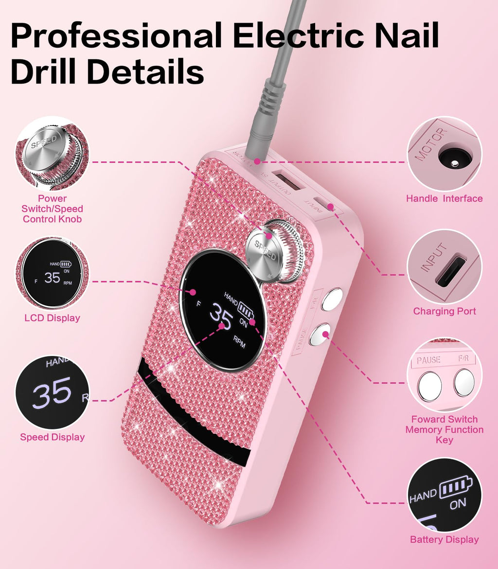 buways Professional Electric Cordless Nail Drill Kit — 35,000 RPM with 11 Bits for At-Home Manicures
