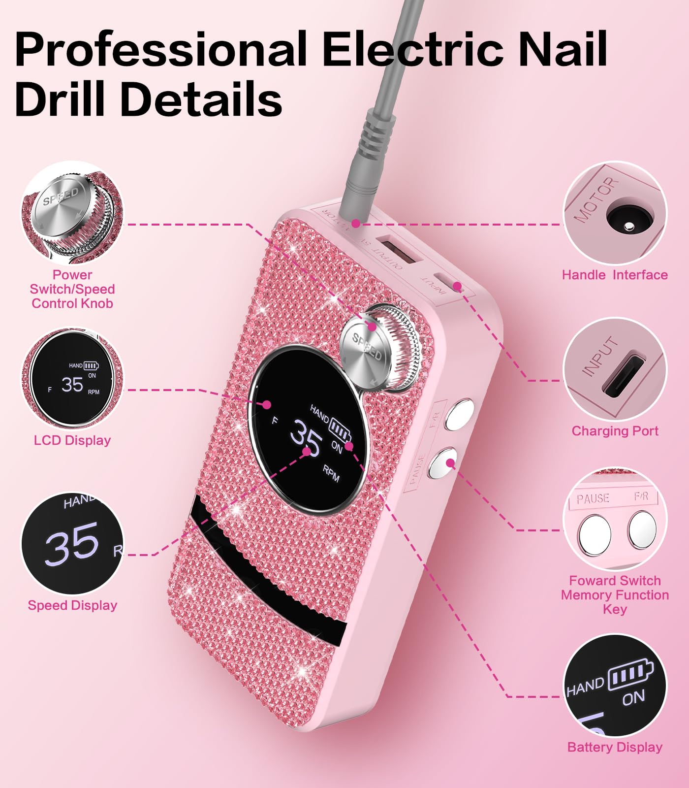 buways Professional Electric Cordless Nail Drill Kit — 35,000 RPM with 11 Bits for At-Home Manicures