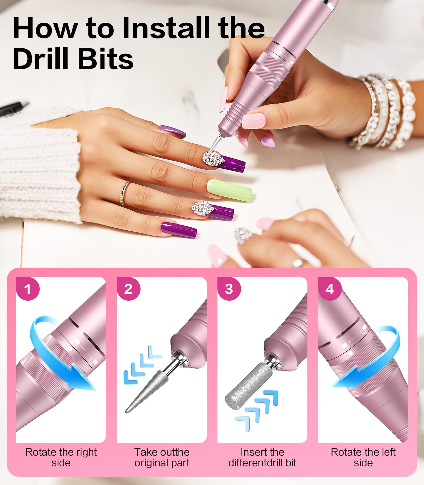 buways Professional Electric Cordless Nail Drill Kit — 35,000 RPM with 11 Bits for At-Home Manicures