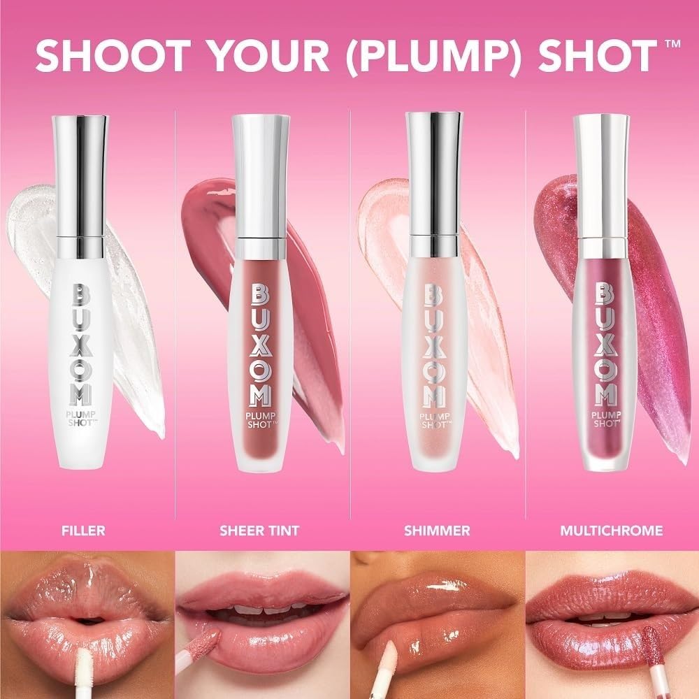Buxom Plump Shot Lip Serum – Clear Filler Gloss with Shimmer Chrome Tints | 24% Plump