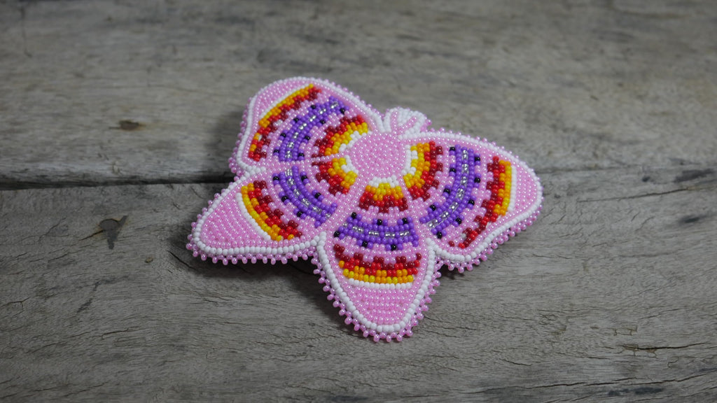BuyBeaded Beaded Hair Clip – Native American Style Butterfly (Baby Pink) – Handmade