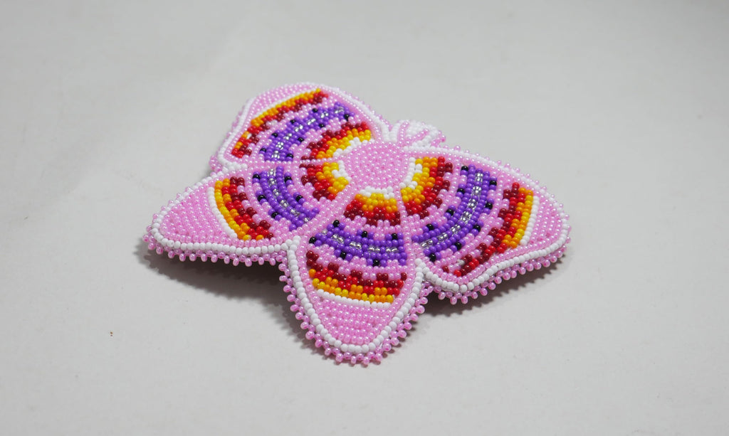 BuyBeaded Beaded Hair Clip – Native American Style Butterfly (Baby Pink) – Handmade