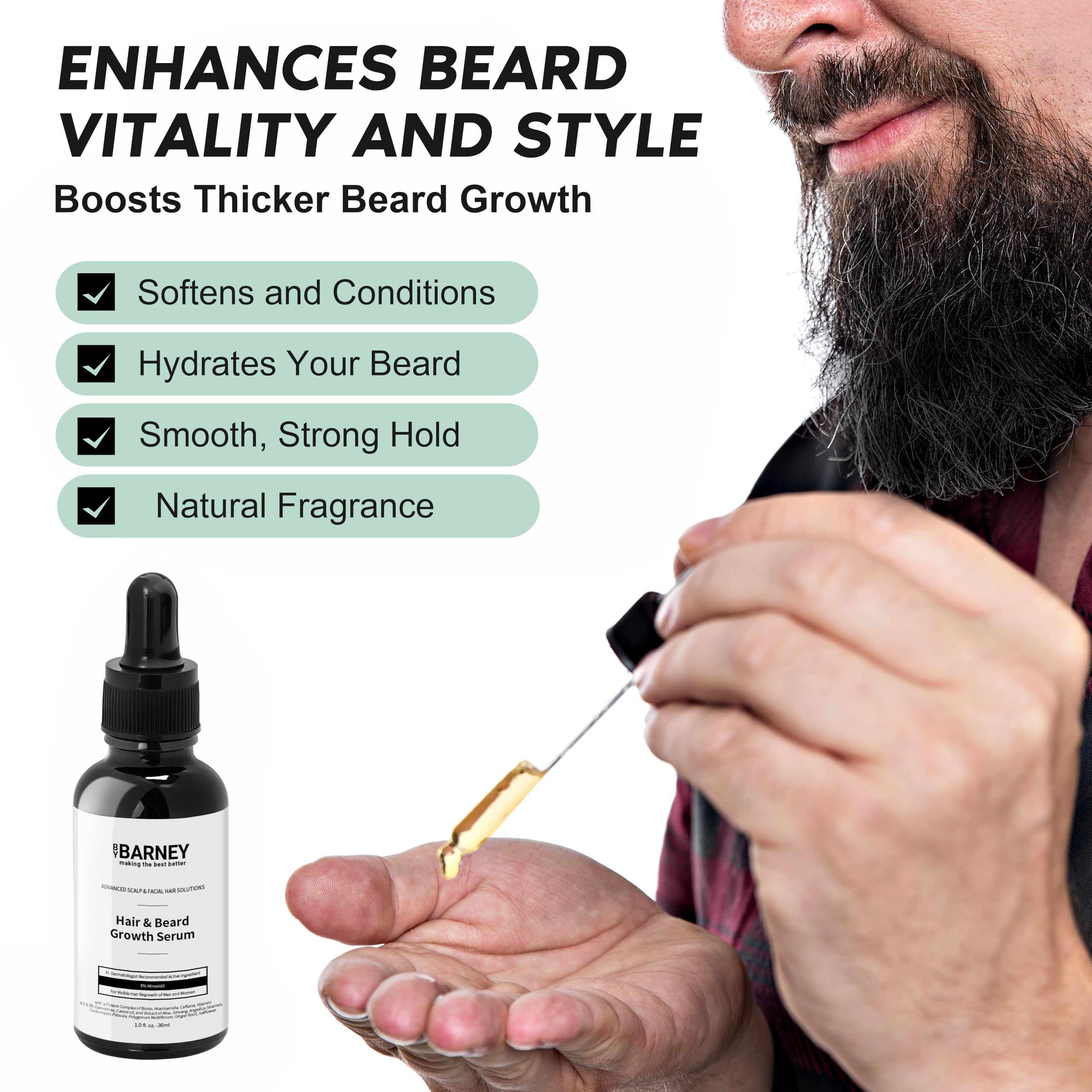 BY BARNEY 5% Minoxidil Hair & Beard Growth Serum – Natural Extracts, Biotin & Caffeine