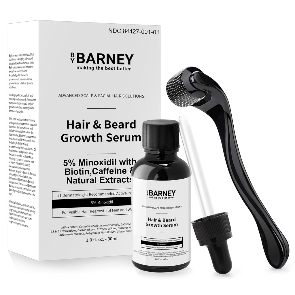 BY BARNEY 5% Minoxidil Hair & Beard Growth Serum – Natural Extracts, Biotin & Caffeine