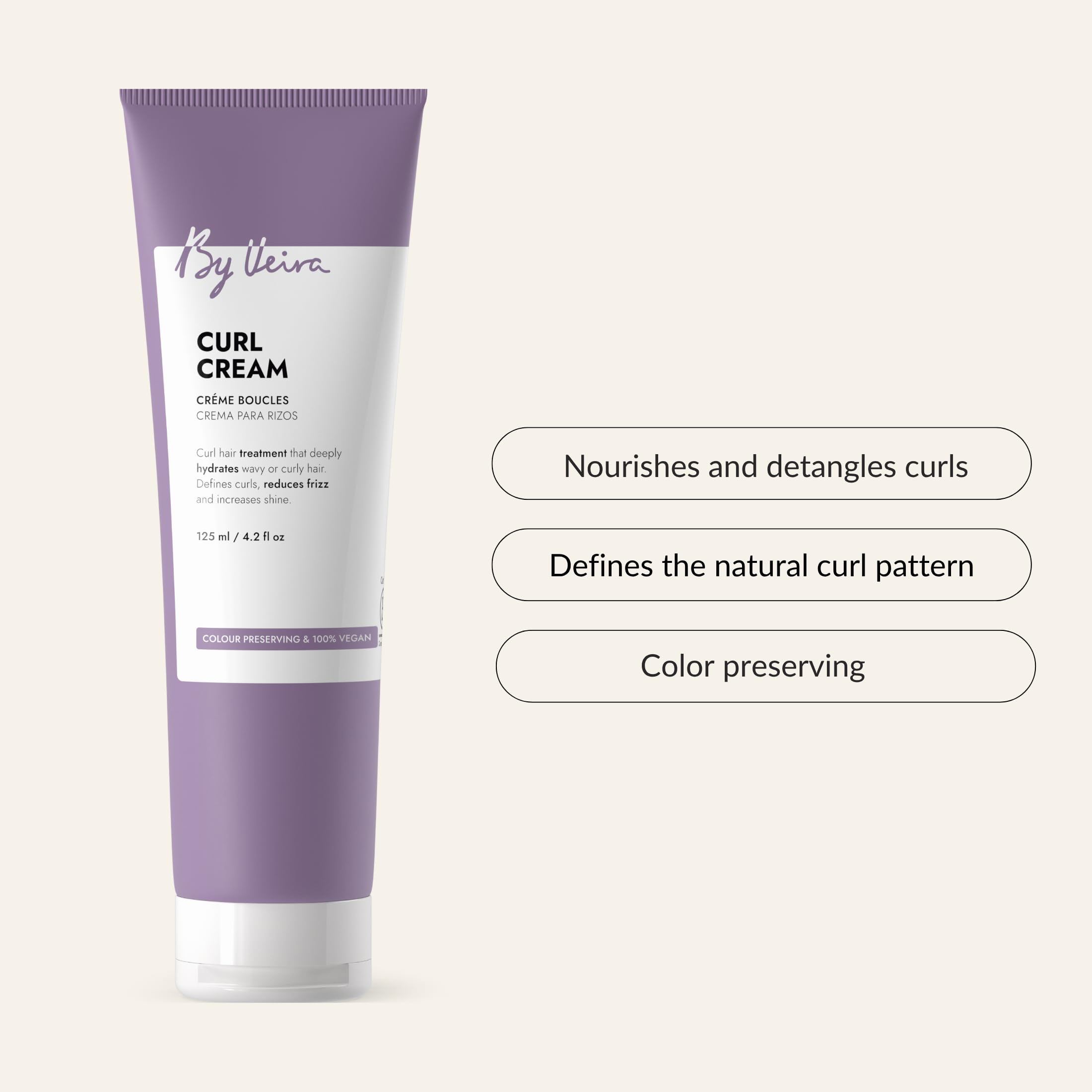 By Veira Curl Cream – Define Curls, Reduce Frizz, Color-Preserving, 100% Vegan (4.2 oz)