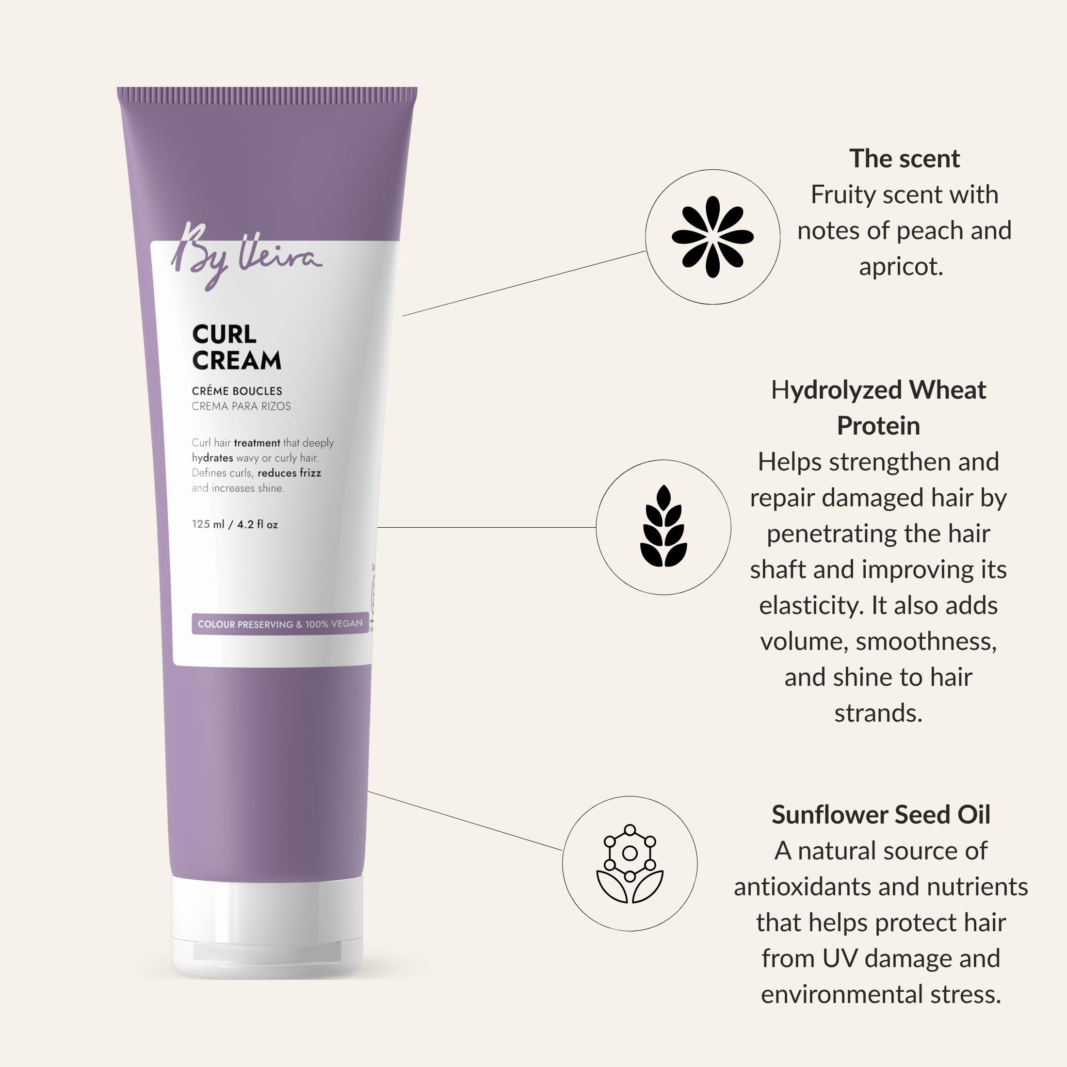 By Veira Curl Cream – Define Curls, Reduce Frizz, Color-Preserving, 100% Vegan (4.2 oz)