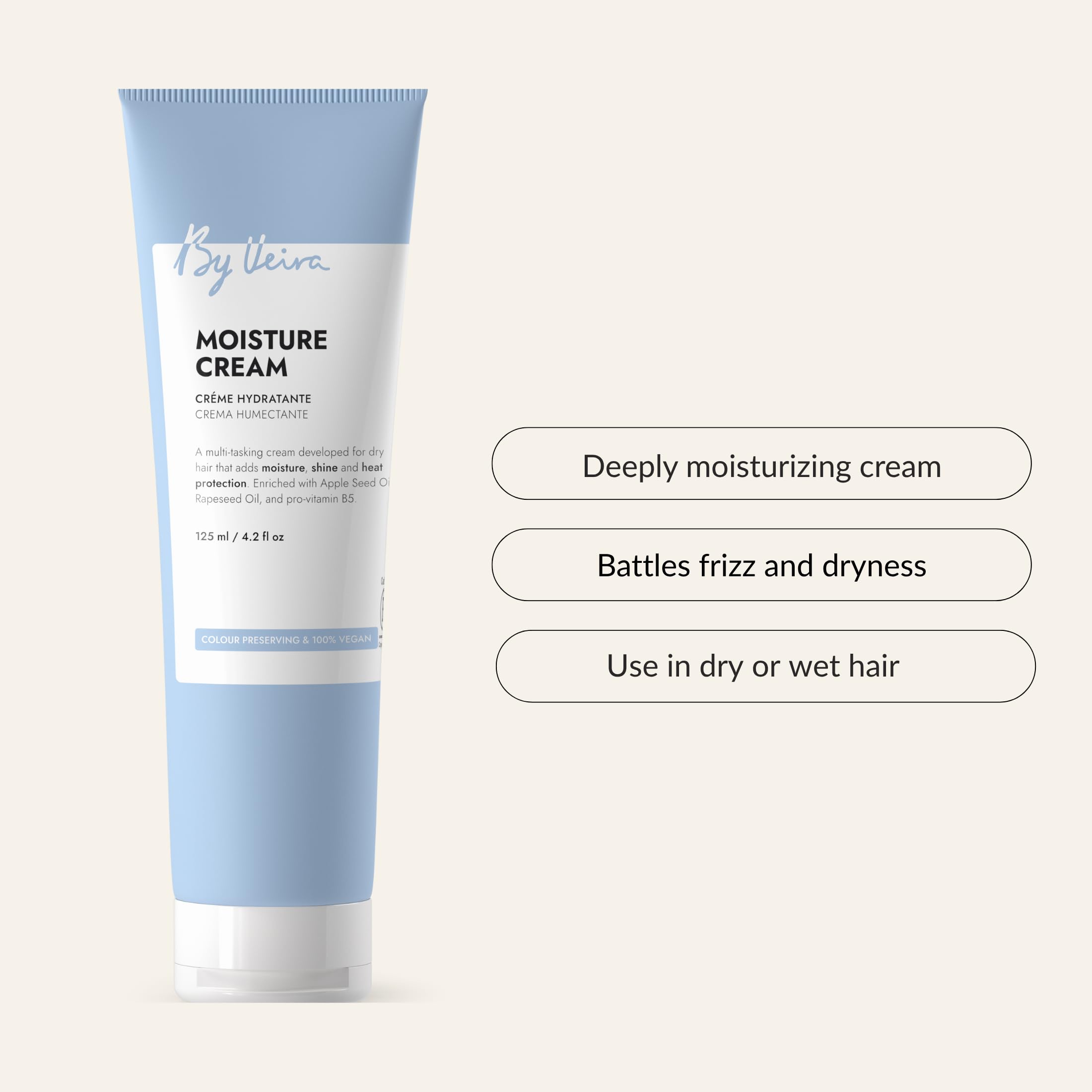 By Veira Moisture Cream 4.2 oz – Vegan, Colour-Preserving for Dry & Frizzy Hair