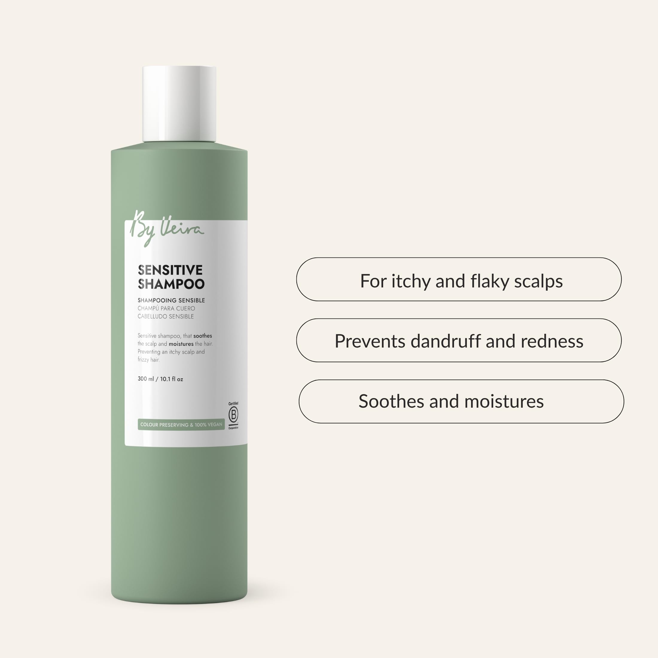 By Veira Sensitive Shampoo – Soothes Itchy Scalp, Moisturizes Frizz, Colour-Preserving, 100% Vegan