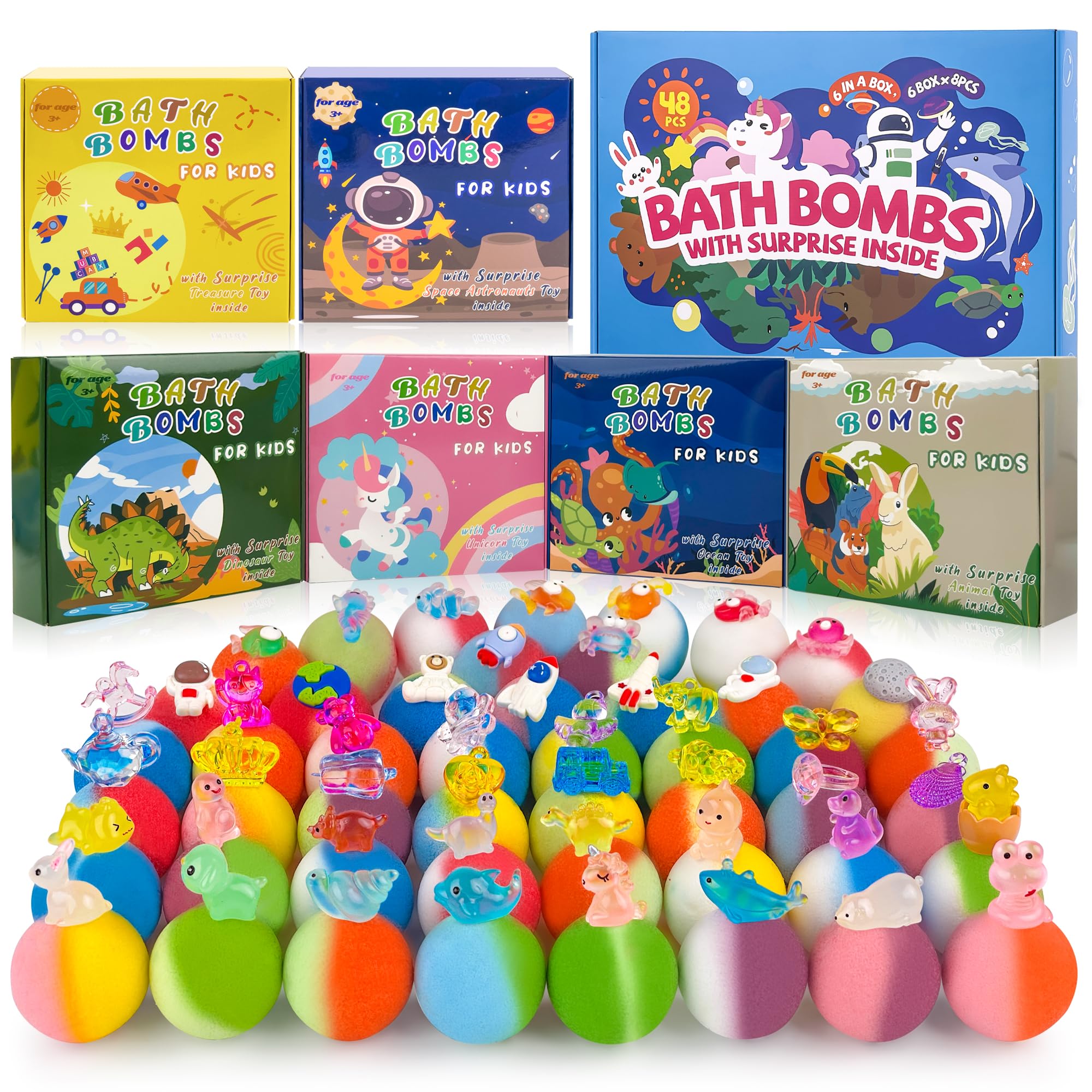 BYGGVIR 48pcs Kids Bath Bombs with Toy Inside – Colorful Bubble Bath Gift Set