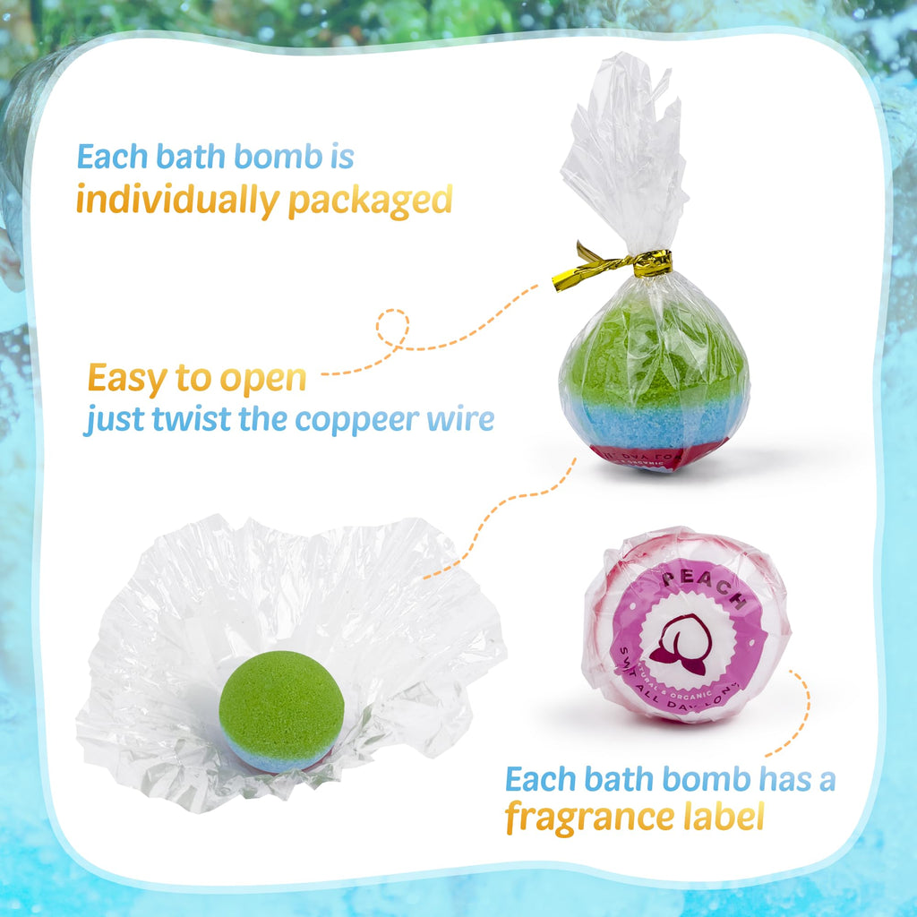 BYGGVIR Kids Bath Bombs – Glow-in-the-Dark Surprises, 24-Pack Natural Colorful Bubble Bath Fizz