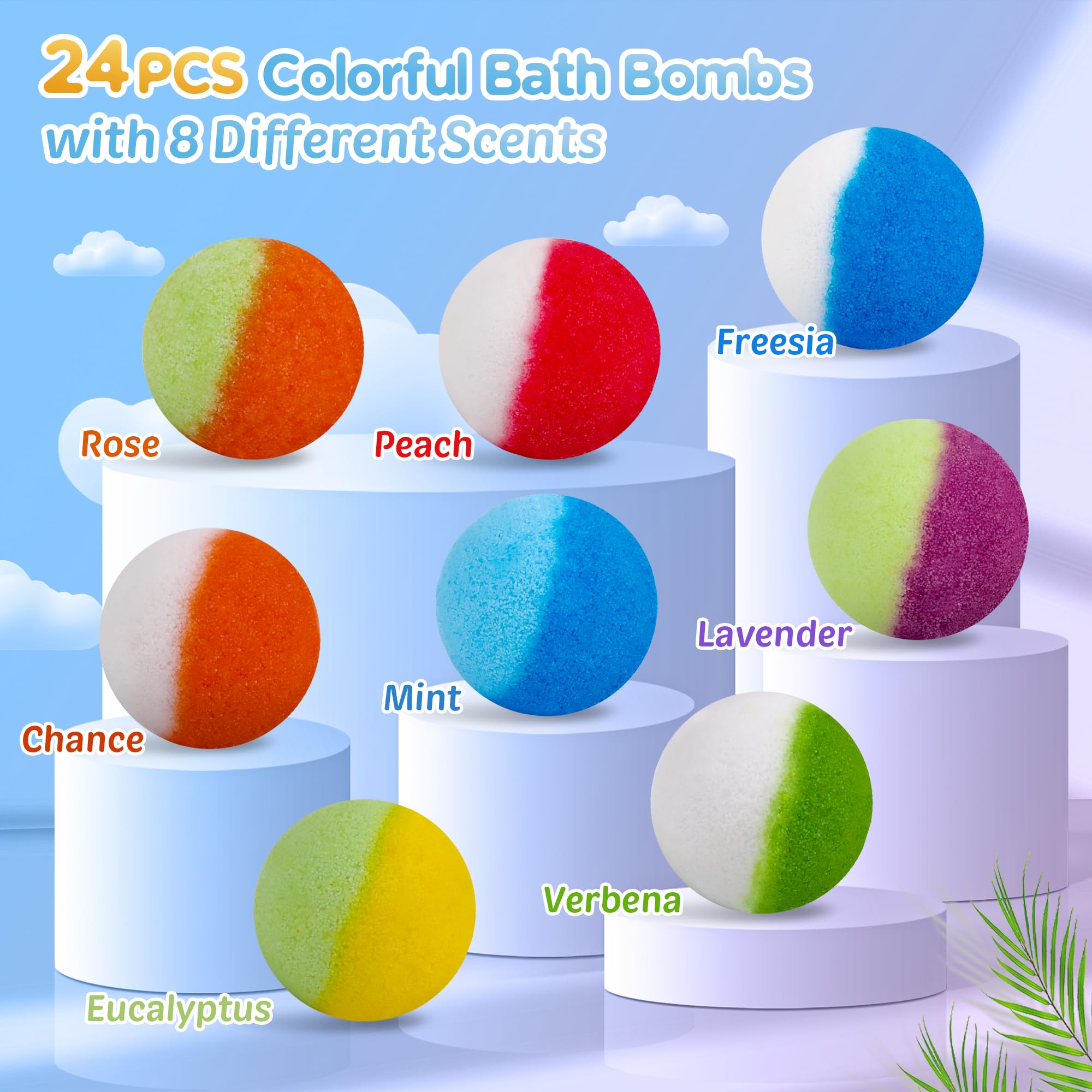 BYGGVIR Kids Bath Bombs – Glow-in-the-Dark Surprises, 24-Pack Natural Colorful Bubble Bath Fizz