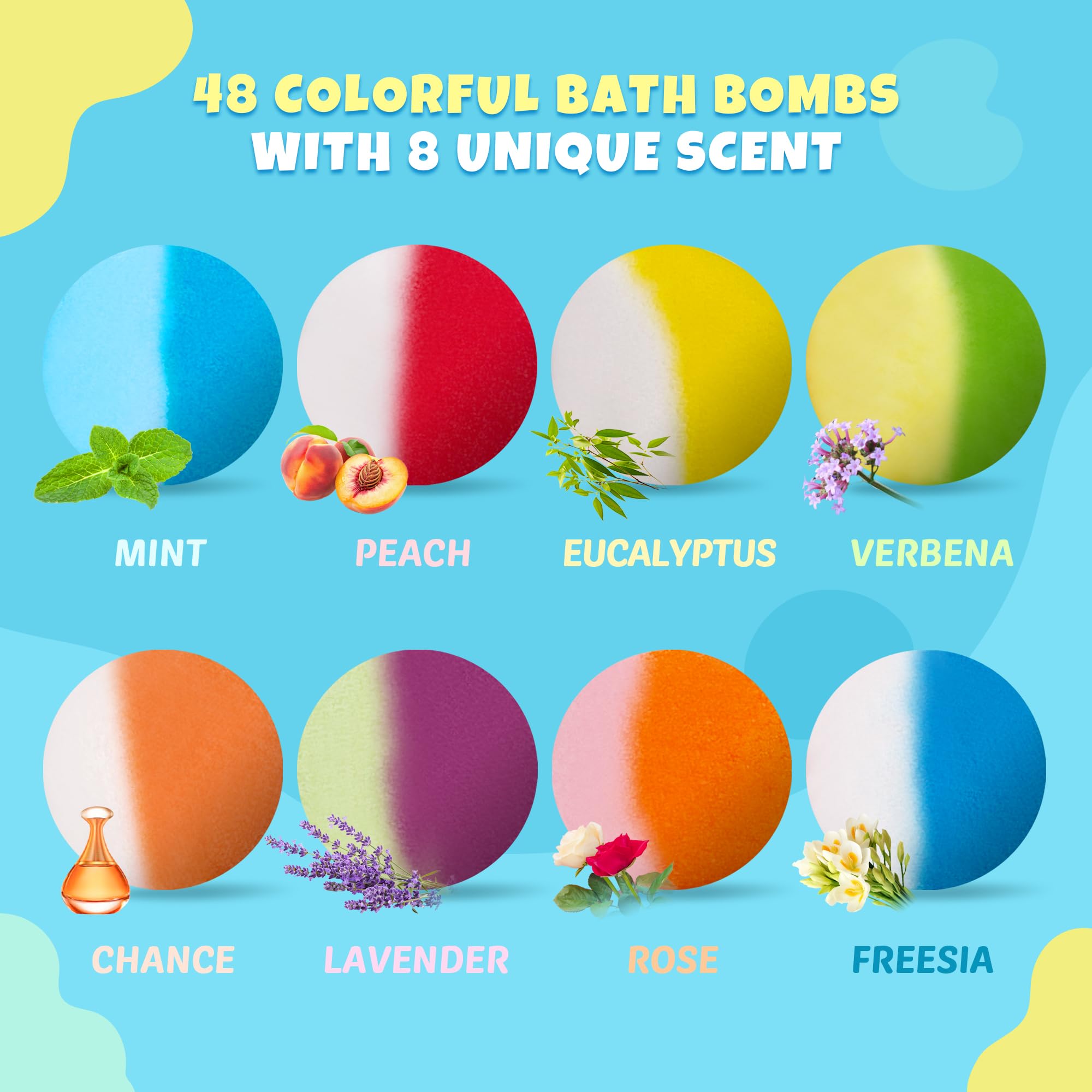 BYGGVIR 48pcs Kids Bath Bombs with Toy Inside – Colorful Bubble Bath Gift Set