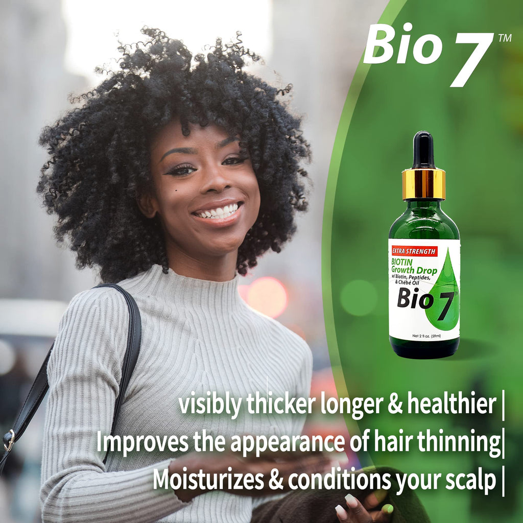 By Natures BIO7 Biotin Growth Drop Extra Strength – Biotin, Peptides & Chebe Oil, 2 oz