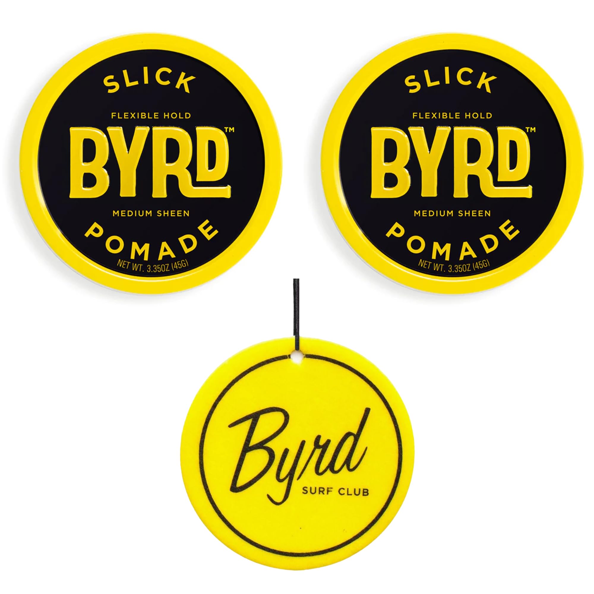 BYRD Hairdo Slick Pomade 2-Pack – Flexible Hold, Medium Sheen + Salty Coconut Car Air Freshener