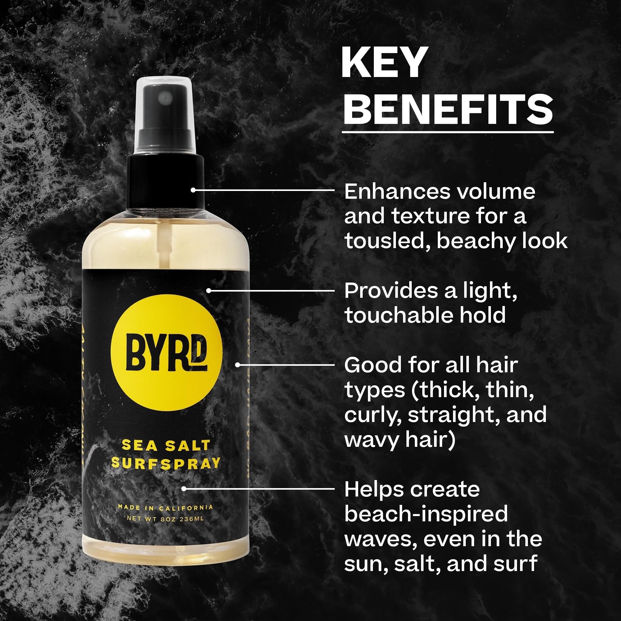 BYRD Sea Salt Surfspray – Salty Coconut Scent | Texturizing & Volumizing Spray for All Hair Types (8 oz) Pack of 4
