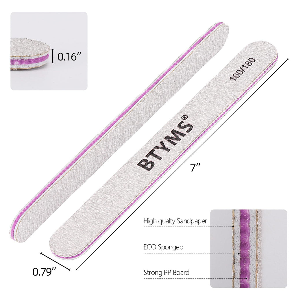 BTYMS 100 Pieces Nail Files – 100/180 Grit Double-Sided Emery Boards for Natural & Acrylic Nails