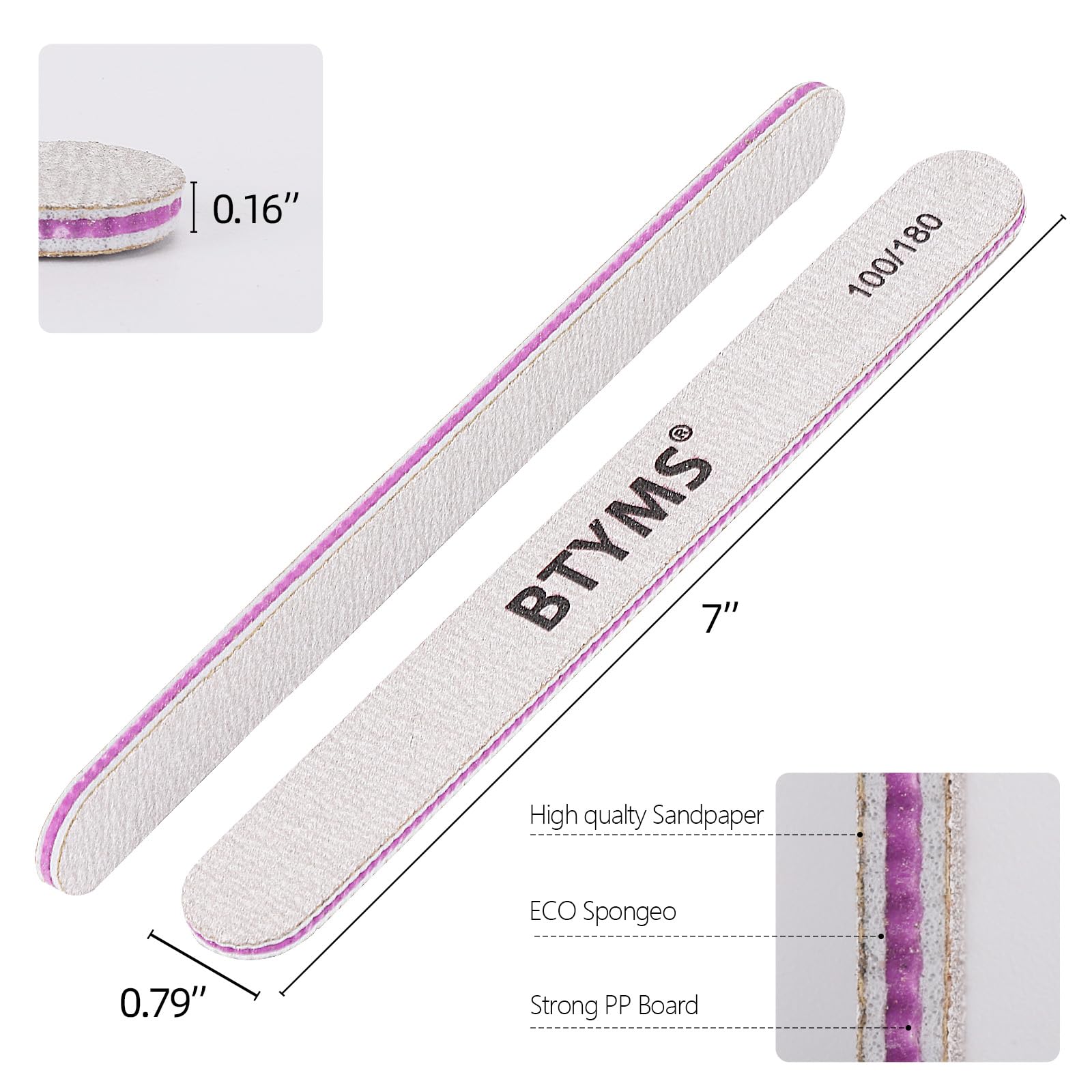 BTYMS 100 Pieces Nail Files – 100/180 Grit Double-Sided Emery Boards for Natural & Acrylic Nails