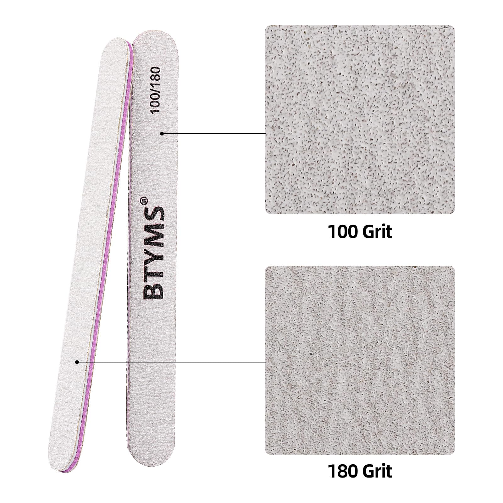 BTYMS 100 Pieces Nail Files – 100/180 Grit Double-Sided Emery Boards for Natural & Acrylic Nails
