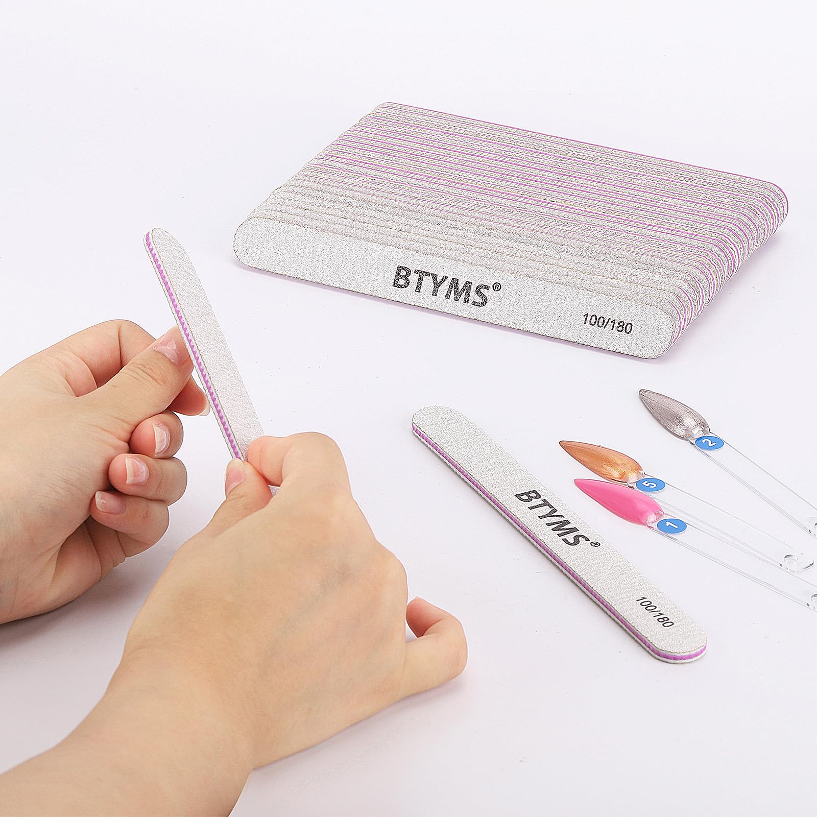 BTYMS 100 Pieces Nail Files – 100/180 Grit Double-Sided Emery Boards for Natural & Acrylic Nails