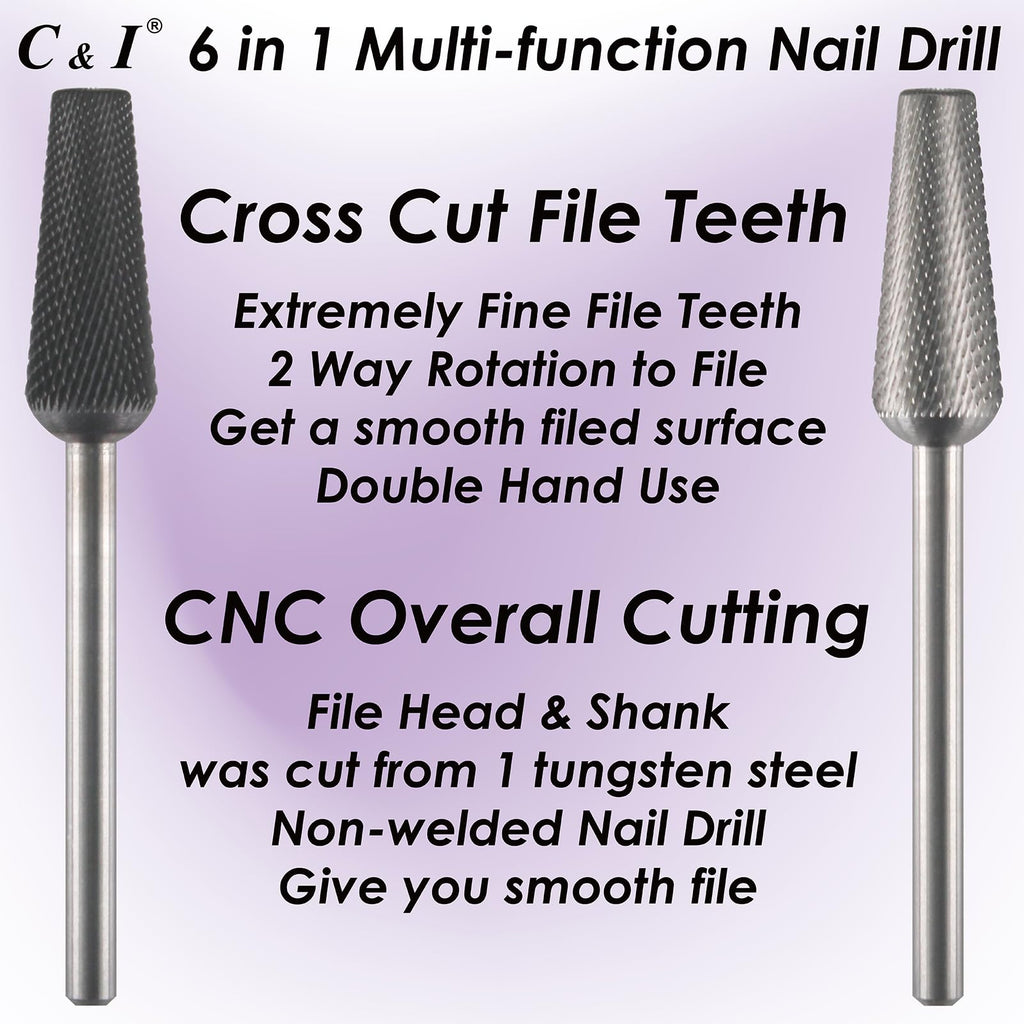 C & I Nail Drill Bit 6-in-1 E-file | Diamond-Coated CNC Tool for Nail Techs