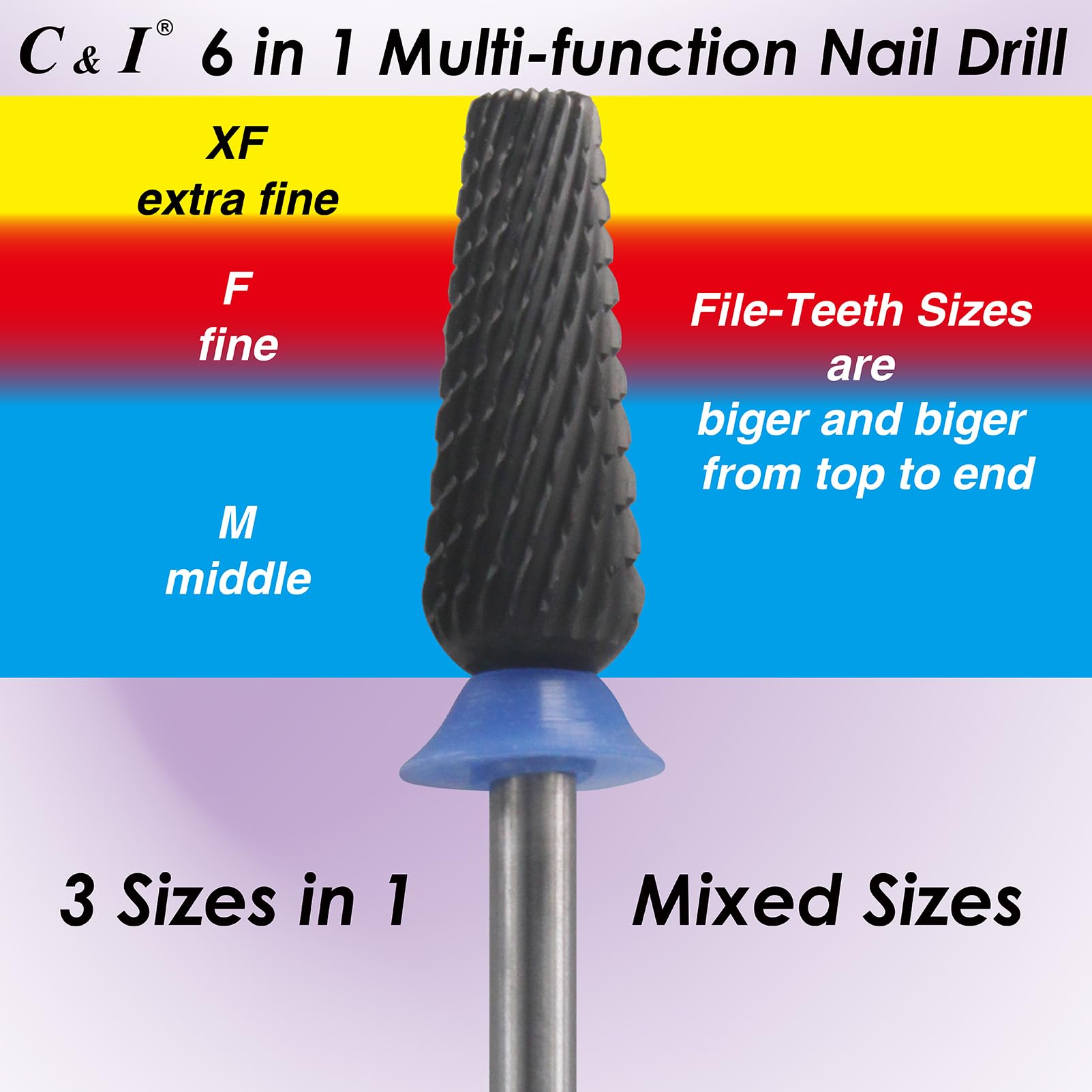 C & I Nail Drill Bit 6-in-1 E-file | Diamond-Coated CNC Tool for Nail Techs
