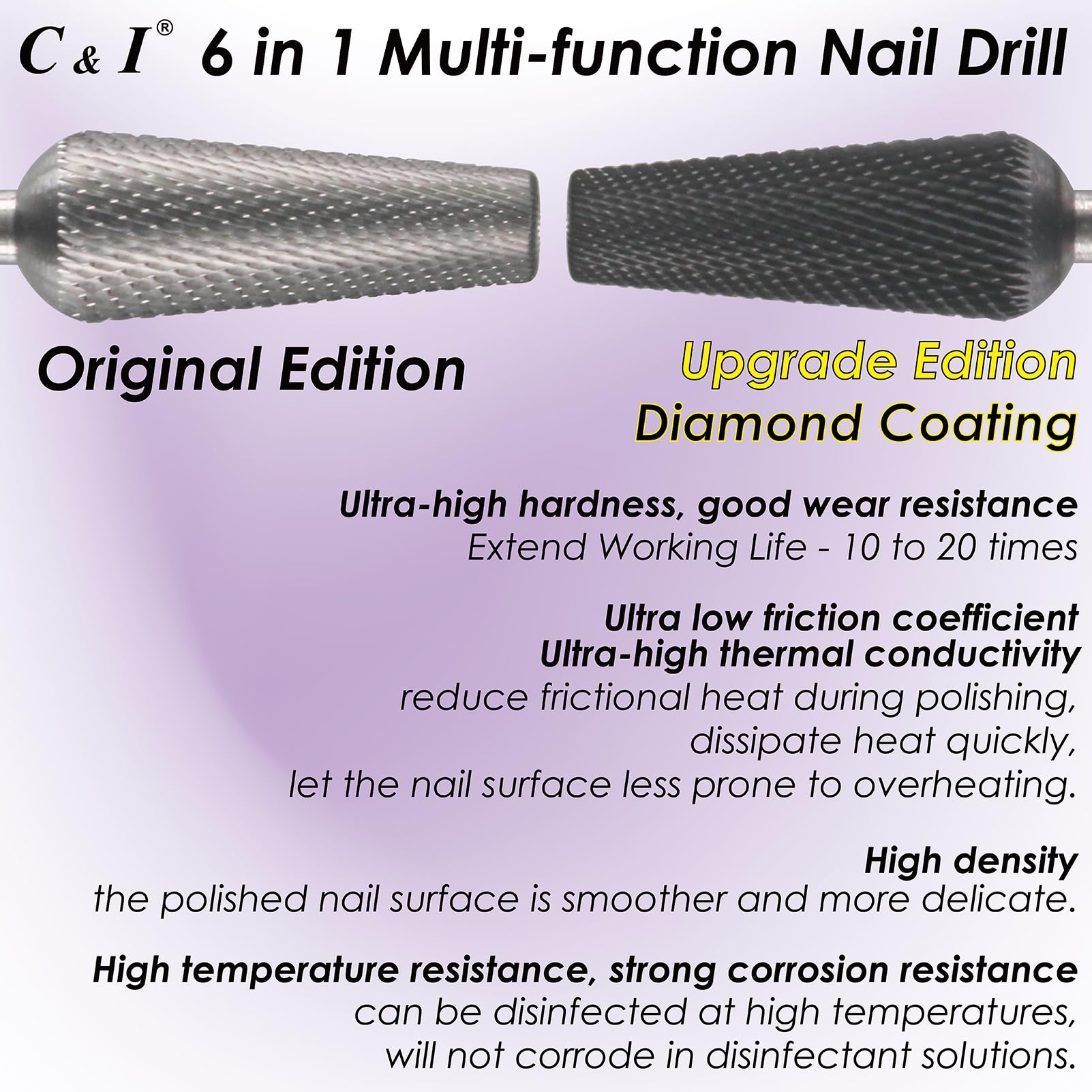 C & I Nail Drill Bit 6-in-1 E-file | Diamond-Coated CNC Tool for Nail Techs