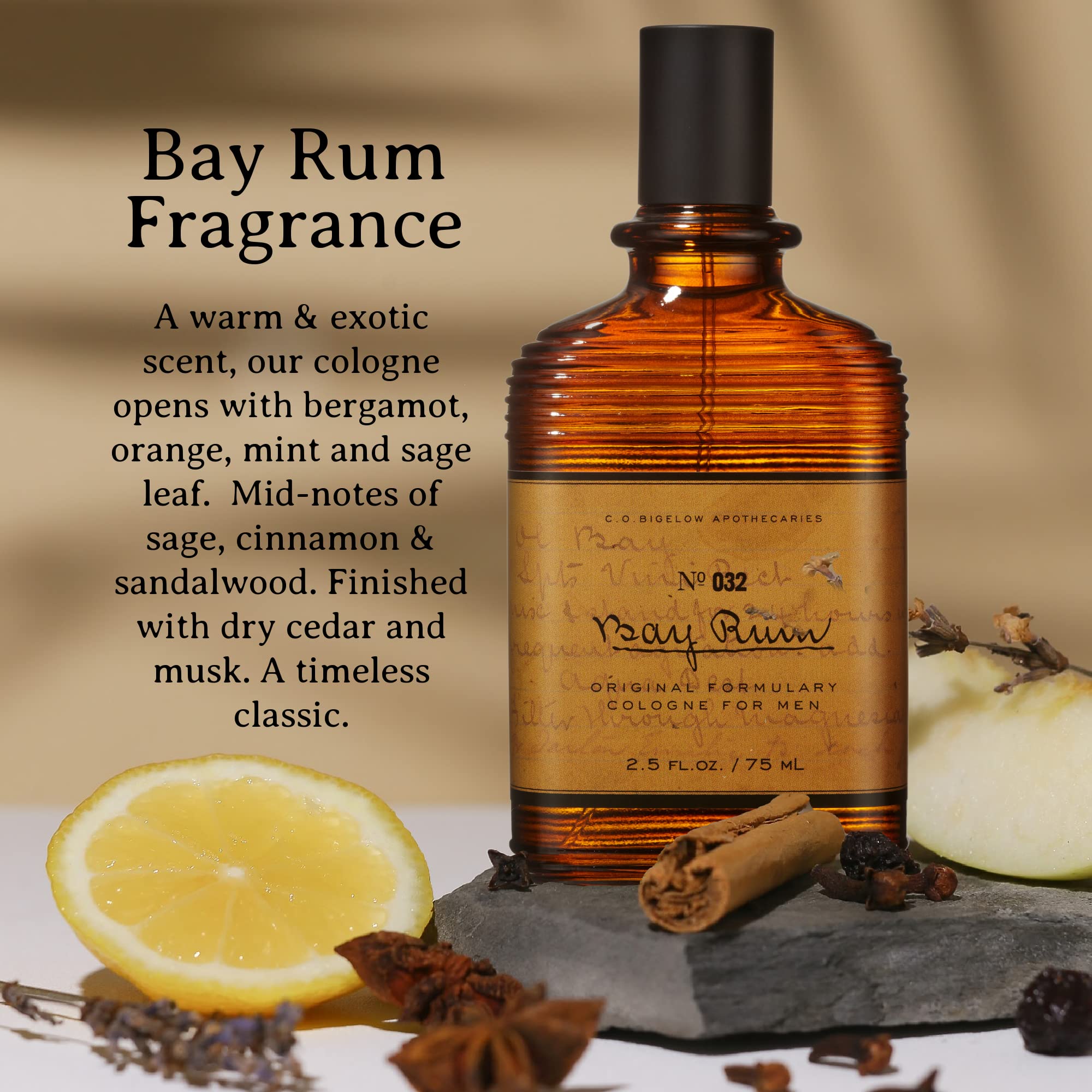 C.O. Bigelow Bay Rum Cologne for Men – Long Lasting Citrus & Spice Fragrance, 2.5 fl oz