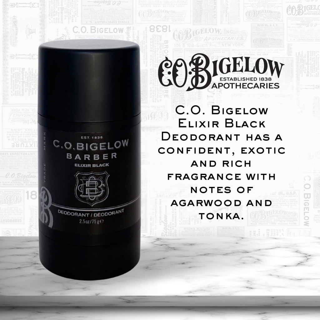 C.O. Bigelow Elixir Black Aluminum-Free Deodorant for Men – Musk & Vanilla Scent, Gel Stick, 2.5 oz