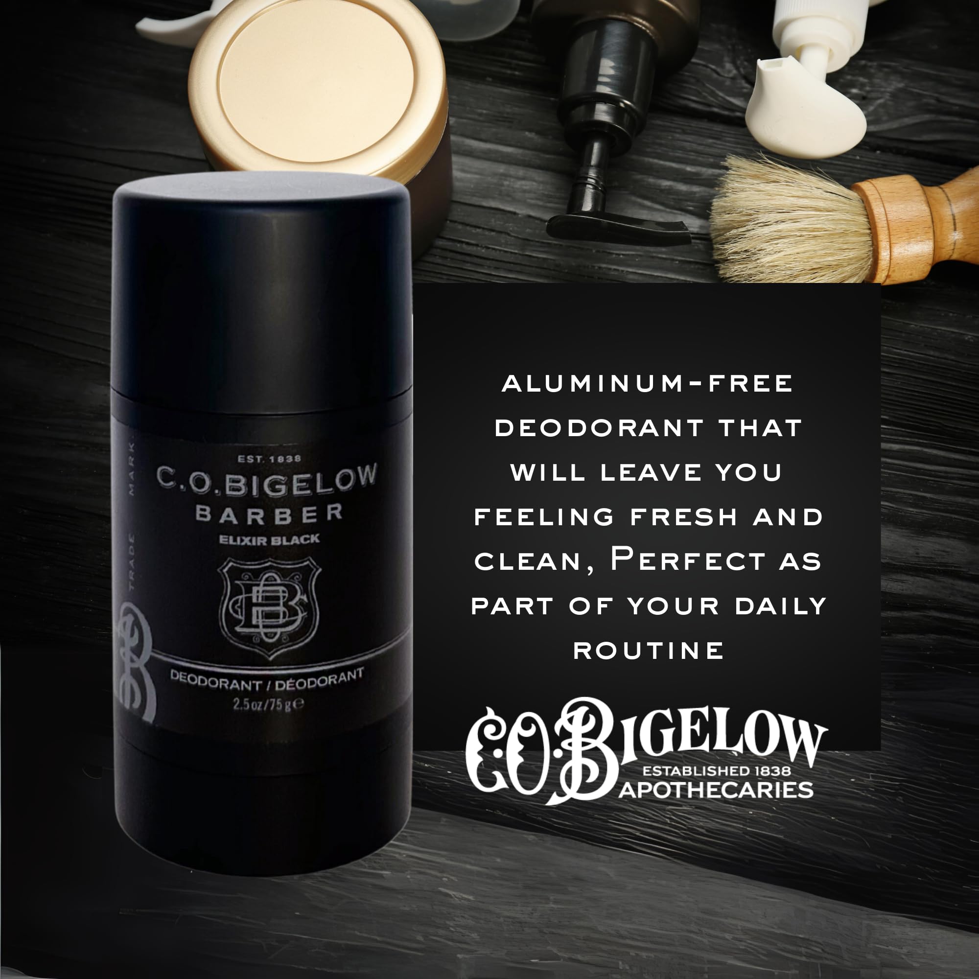 C.O. Bigelow Elixir Black Aluminum-Free Deodorant for Men – Musk & Vanilla Scent, Gel Stick, 2.5 oz