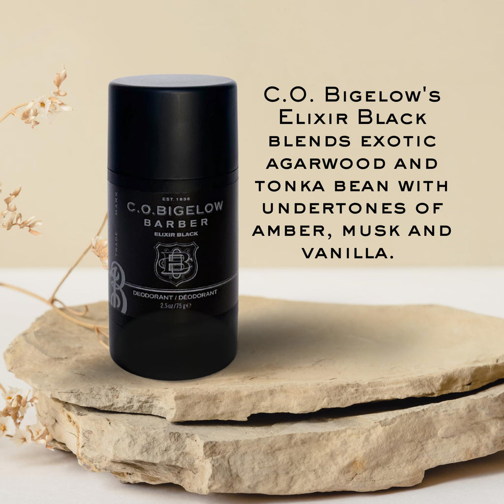 C.O. Bigelow Elixir Black Aluminum-Free Deodorant for Men – Musk & Vanilla Scent, Gel Stick, 2.5 oz