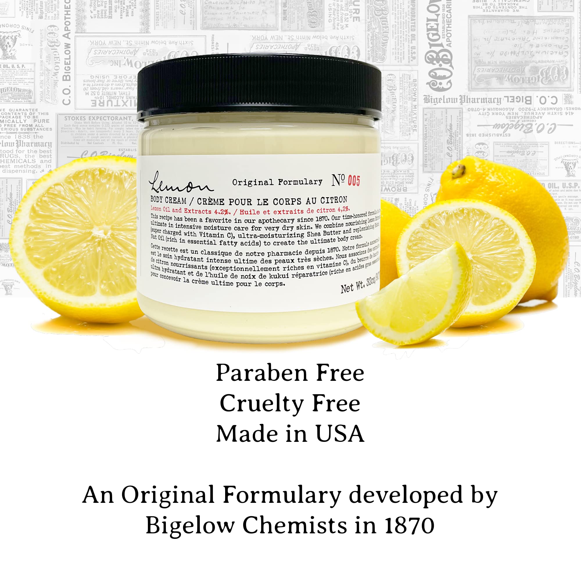 C.O. Bigelow Lemon Body Cream | Moisturizing Lotion with Shea Butter & Lemon Extract | 32 oz