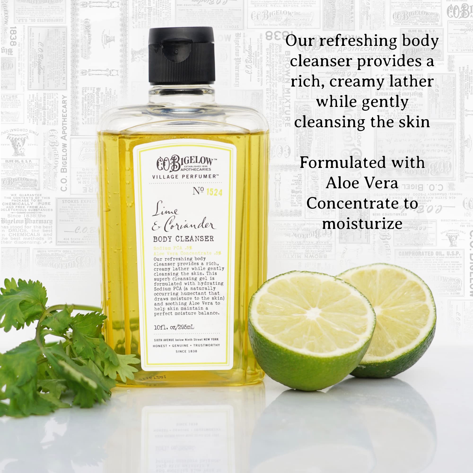 C.O. Bigelow Lime Coriander Body Wash | Village Perfumer Aloe Moisturizing Cleanser, 10 oz