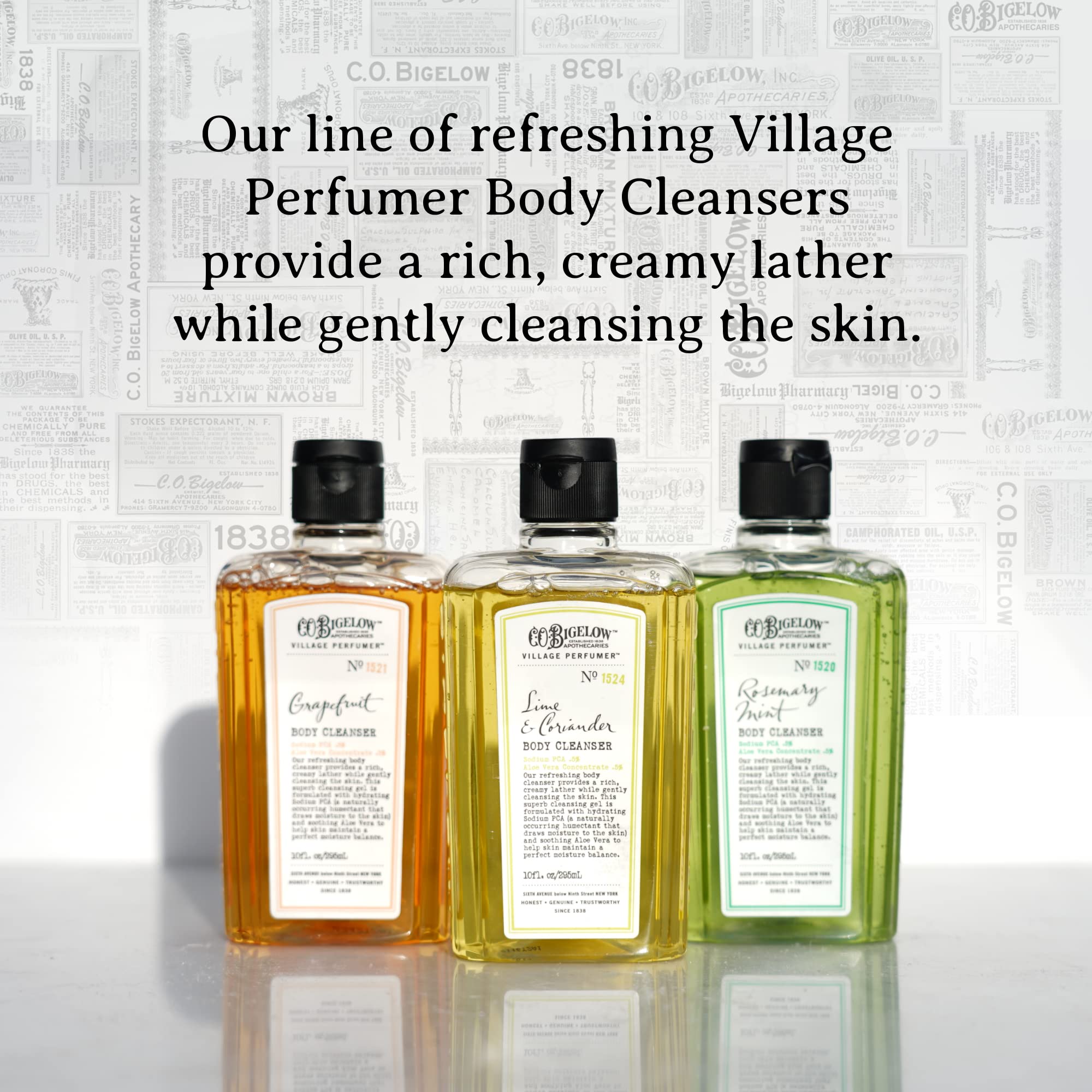 C.O. Bigelow Lime Coriander Body Wash | Village Perfumer Aloe Moisturizing Cleanser, 10 oz