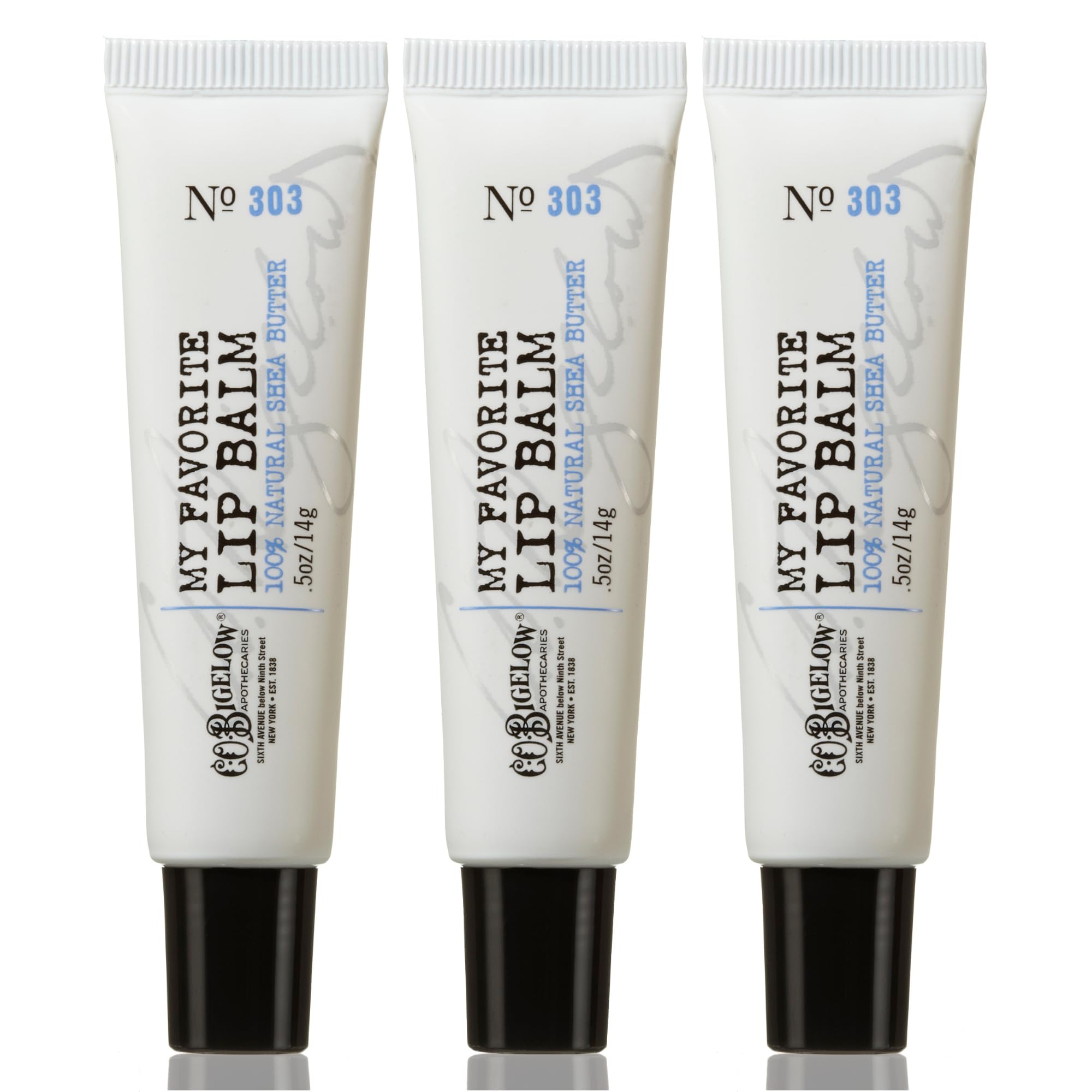 C. O. Bigelow My Favorite Lip Balm Tubes – Pack of 3, Unscented Hydrating Lip Balm 0.5 oz
