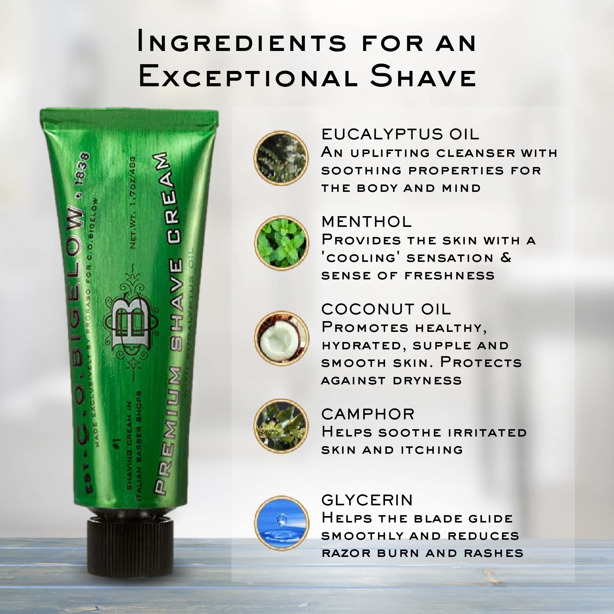 C.O. Bigelow Travel Shaving Cream – 3-Pack (1.7 oz) with Eucalyptus for Sensitive Skin