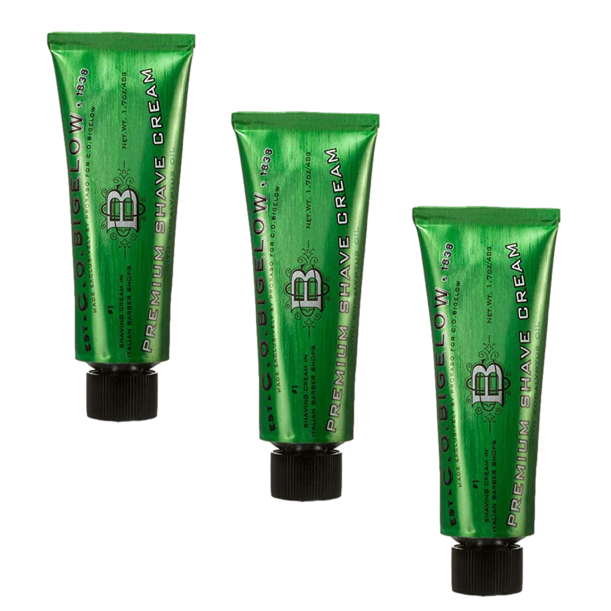 C.O. Bigelow Travel Shaving Cream – 3-Pack (1.7 oz) with Eucalyptus for Sensitive Skin