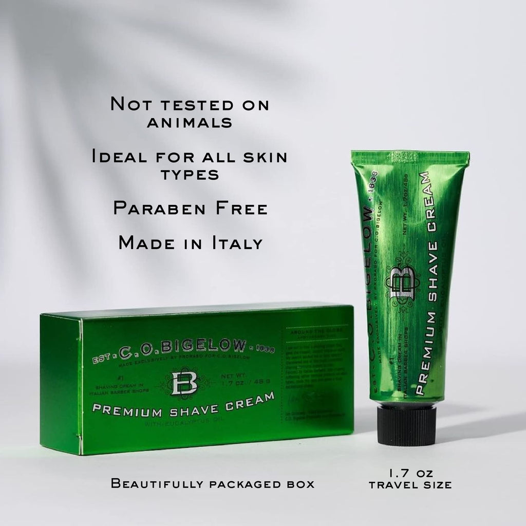 C.O. Bigelow Travel Shaving Cream – 3-Pack (1.7 oz) with Eucalyptus for Sensitive Skin