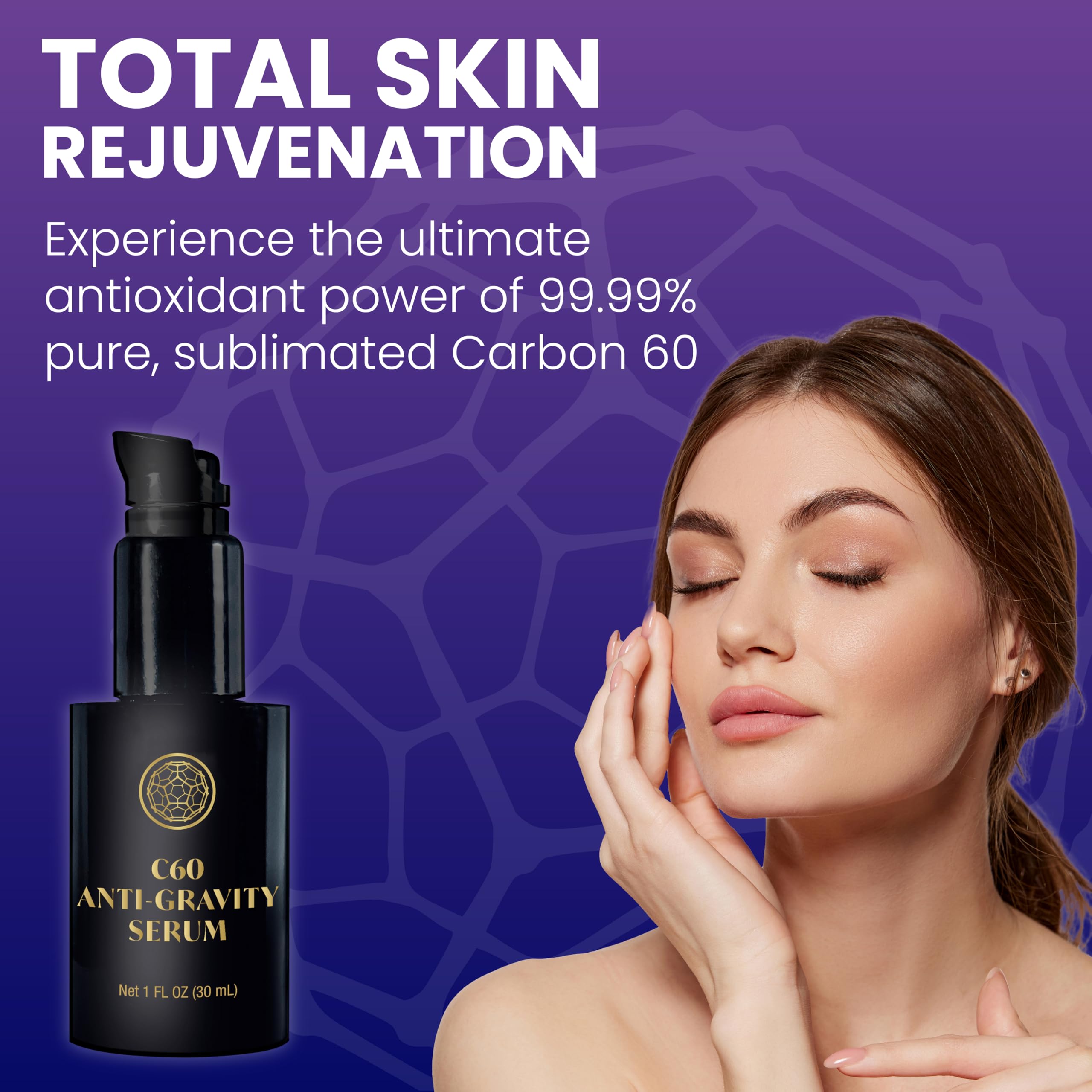 C60 Purple Power Anti-Gravity Serum for Face & Neck – 99.99% Pure Sublimated C60, Antioxidant-Rich Skincare