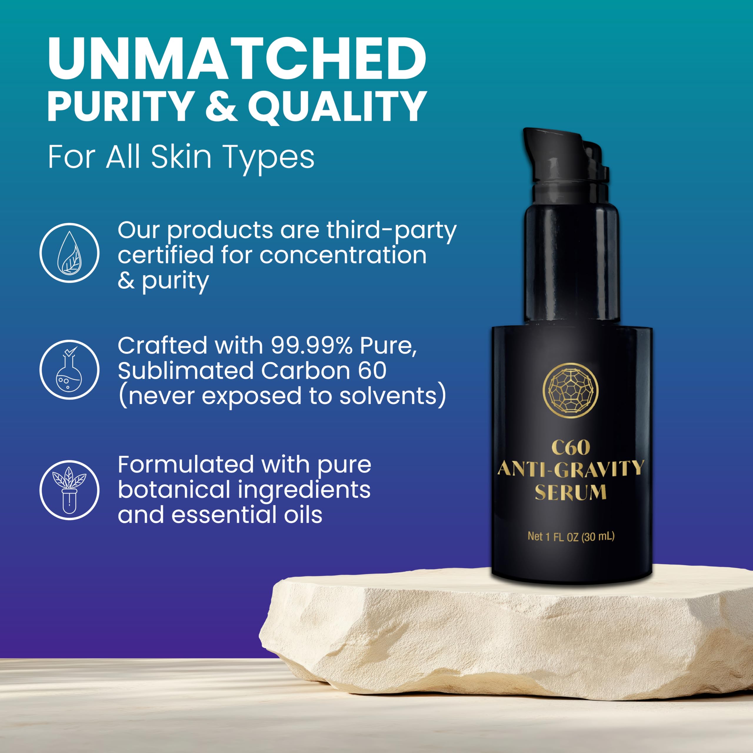 C60 Purple Power Anti-Gravity Serum for Face & Neck – 99.99% Pure Sublimated C60, Antioxidant-Rich Skincare