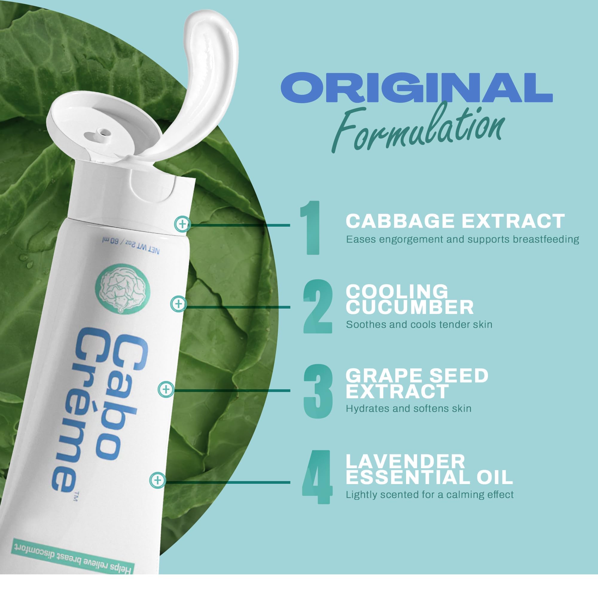 CaboCréme Cabbage Breast Cream for Engorgement & Weaning – 2-pack