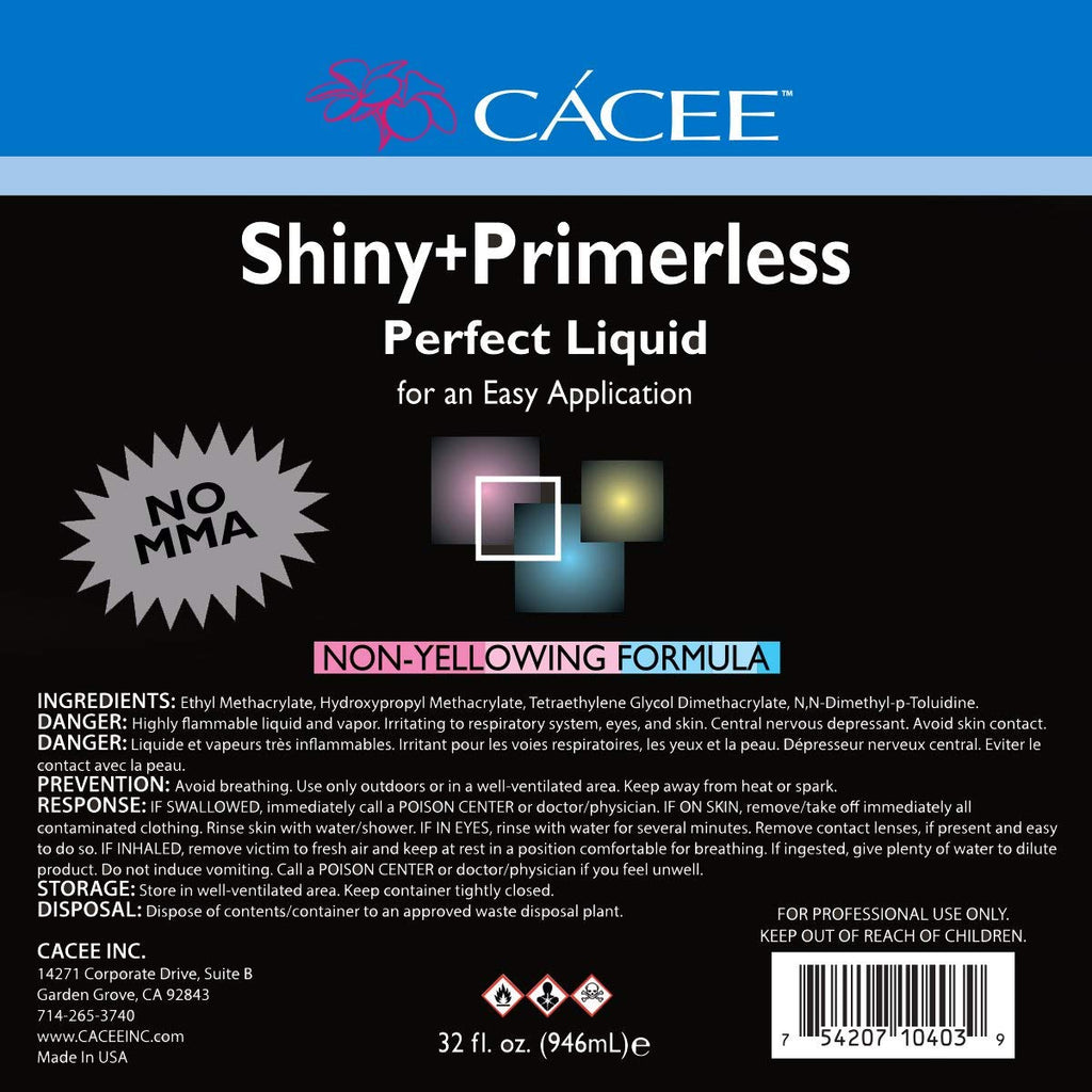Cacee Shiny + Primerless Acrylic Nail Liquid — 32 oz, USA Made