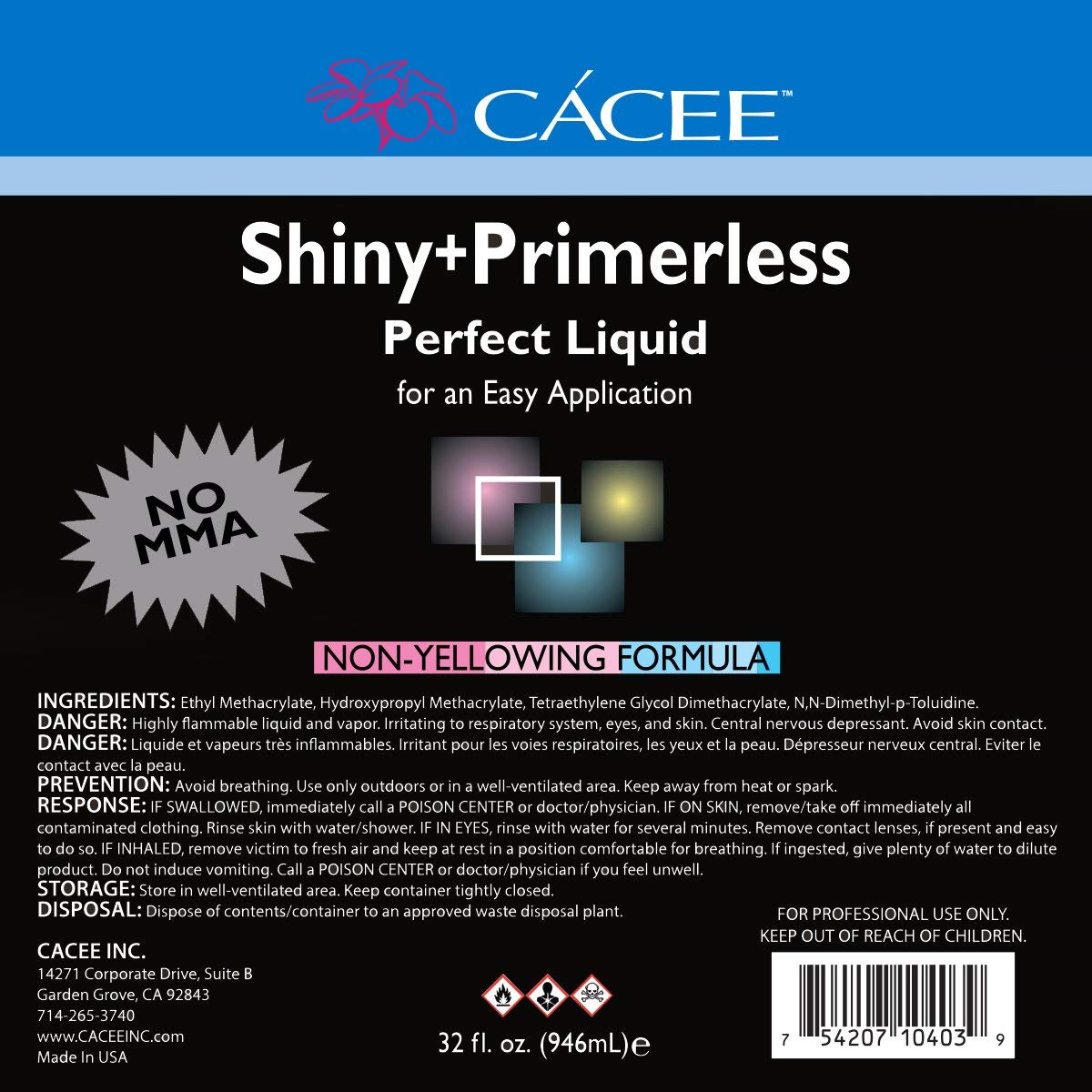 Cacee Shiny + Primerless Acrylic Nail Liquid — 32 oz, USA Made