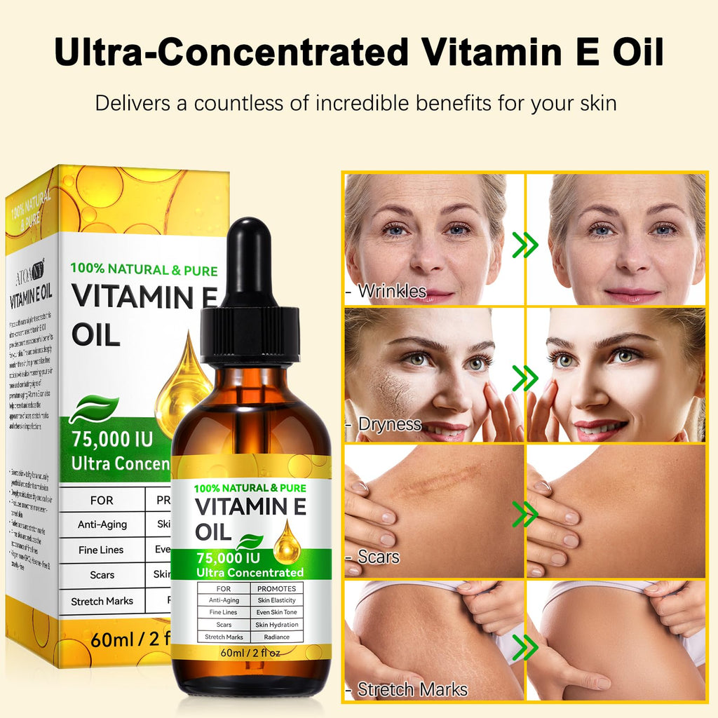 Cacukn Vitamin E Oil 75,000 IU - Skin, Scar & Face Care (2 Pcs)