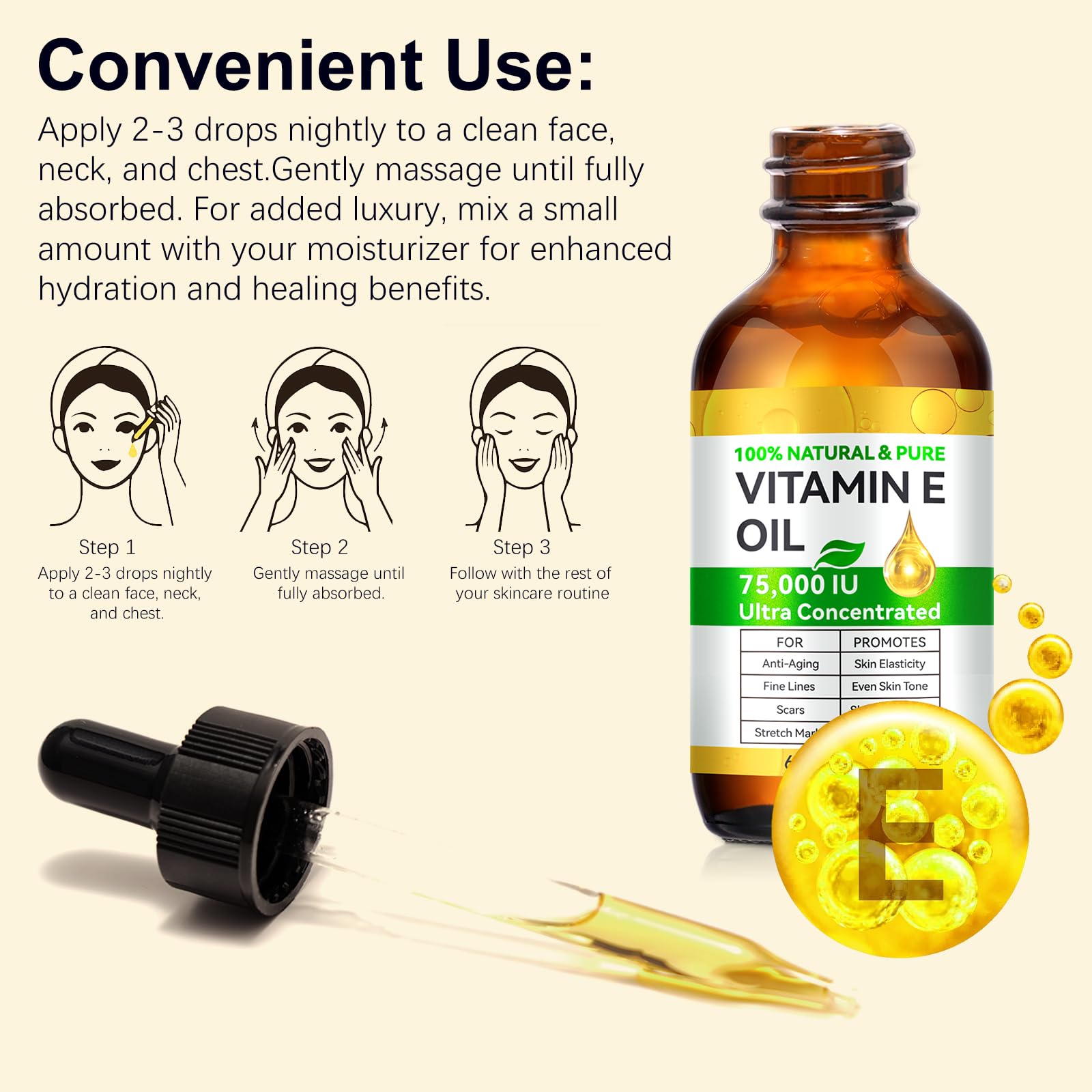 Cacukn Vitamin E Oil 75,000 IU - Skin, Scar & Face Care (2 Pcs)