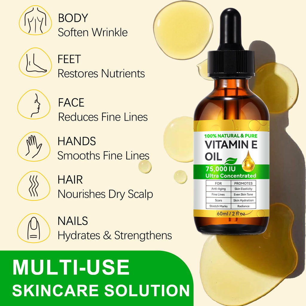 Cacukn Vitamin E Oil 75,000 IU - Skin, Scar & Face Care (2 Pcs)