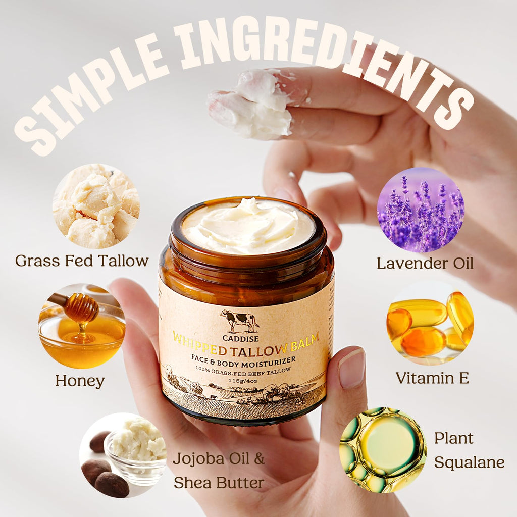 CADDISE Whipped Beef Tallow – Lavender 4 oz Grass-Fed Face & Body Moisturizer