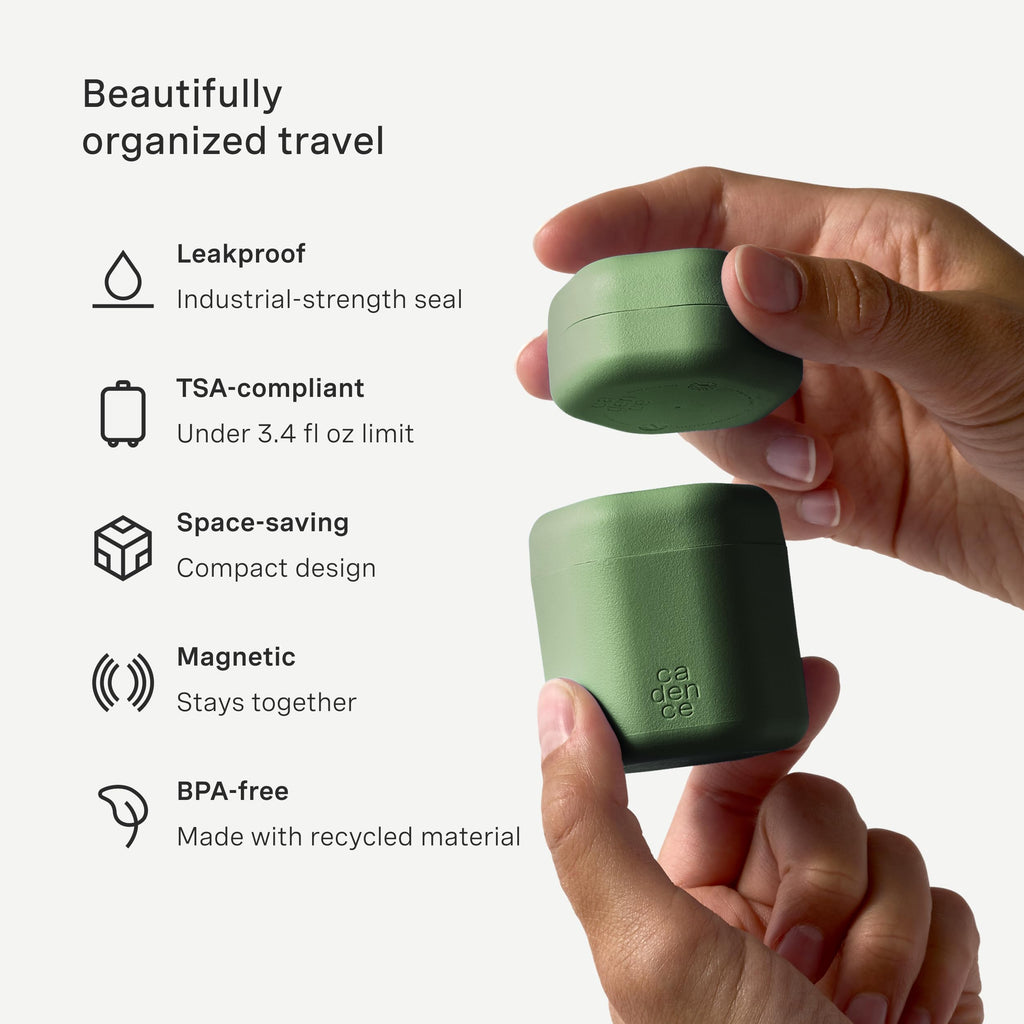 Cadence Travel Containers - 6-Piece Magnetic Body Care Set | 2 Small & 4 Medium Capsules