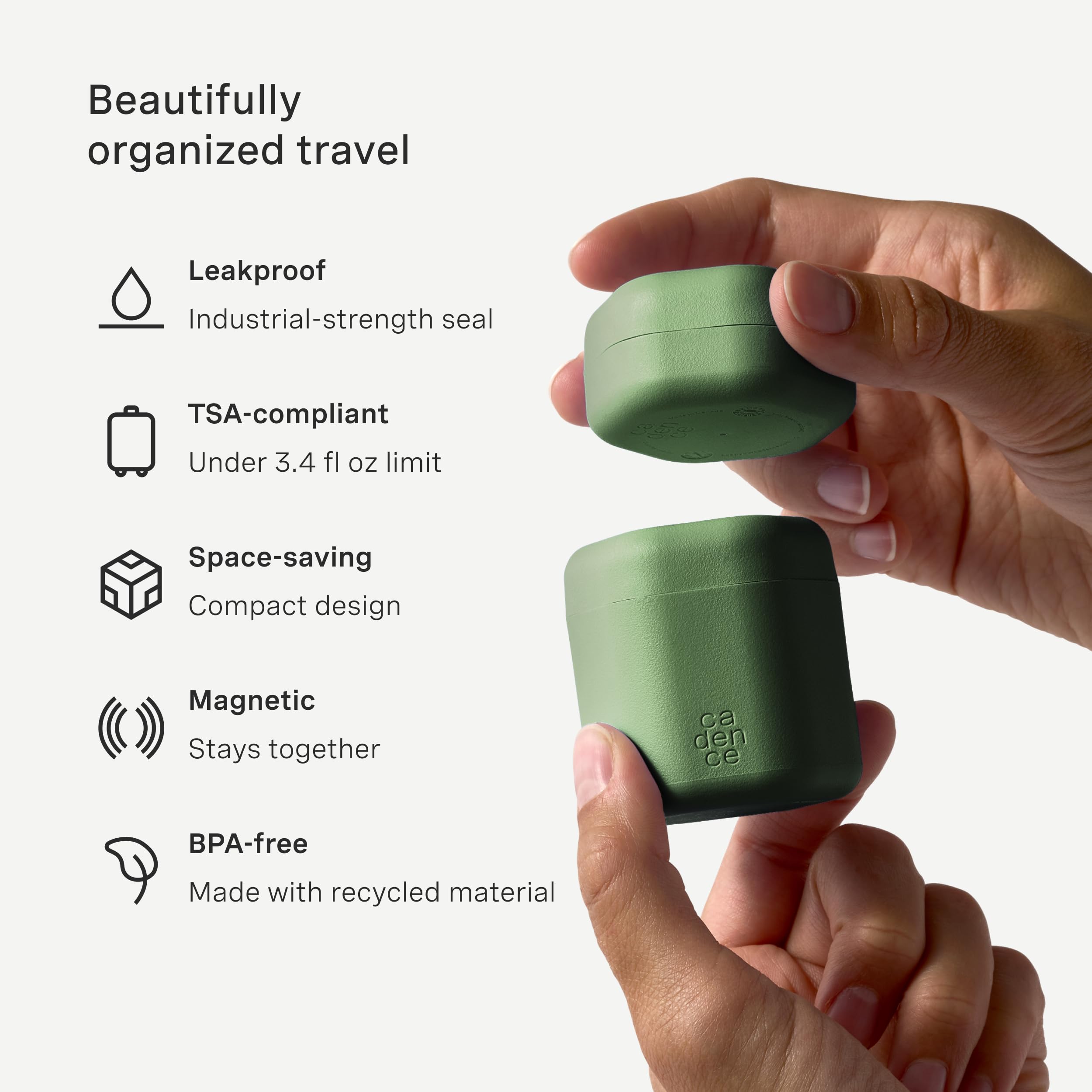 Cadence Travel Containers - 6-Piece Magnetic Body Care Set | 2 Small & 4 Medium Capsules
