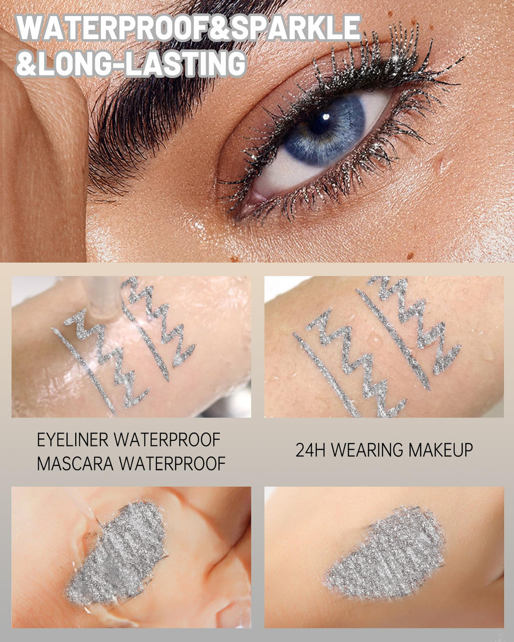 Caedelfly Glitter Mascara & Waterproof Eyeliner Duo – Gold, Silver & Purple