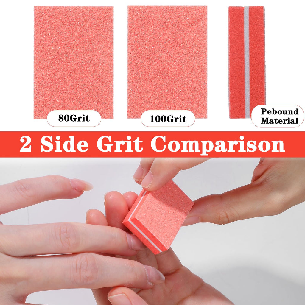 Caeuiciw 600-Piece Mini Nail Buffer Blocks, 80/100 Grit – Orange, 2-Sided Pro File